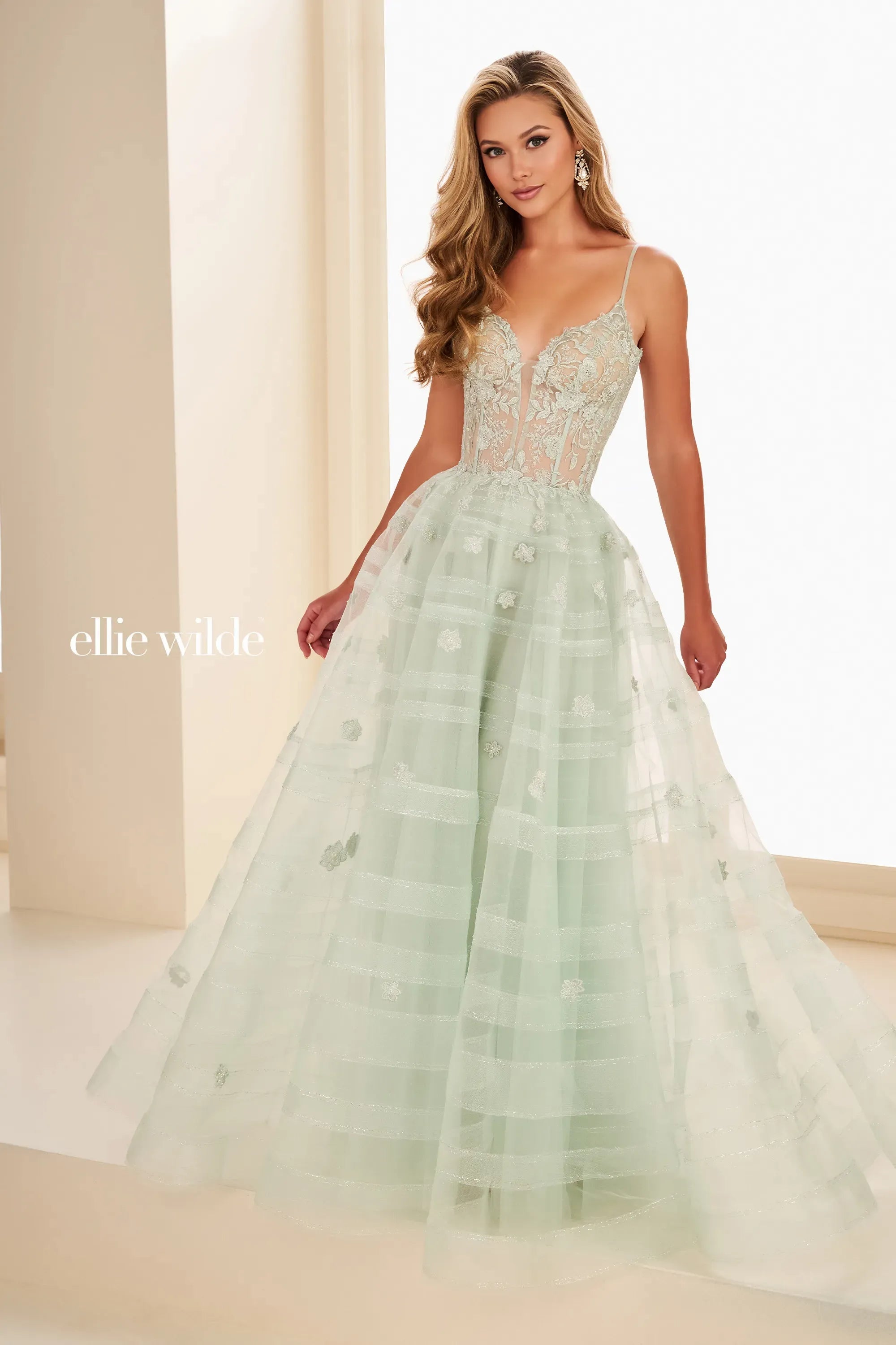 Prom Dresses Floral Lace Long Formal Ball Gown Prom Dress Sage