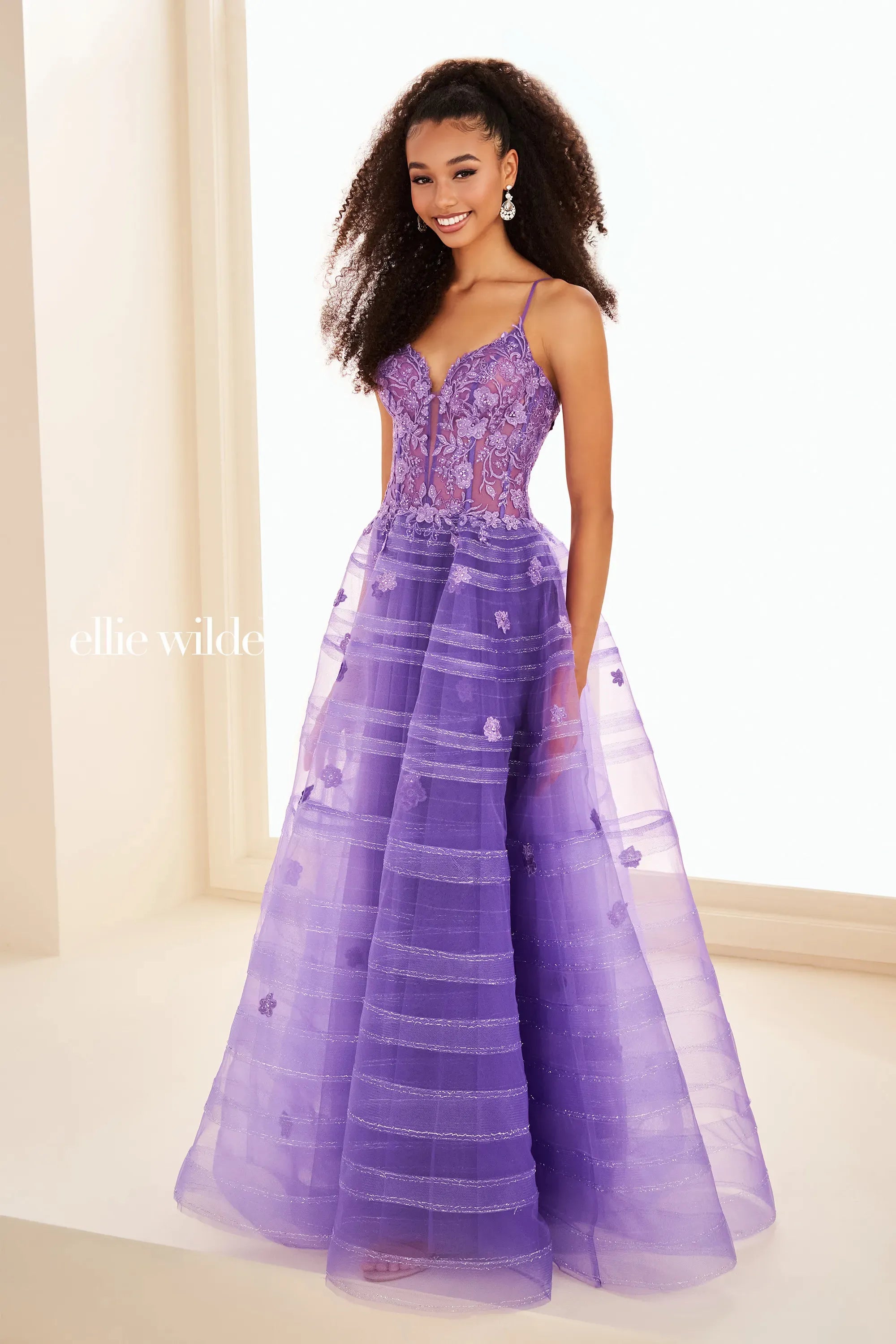 Prom Dresses Floral Lace Long Formal Ball Gown Prom Dress Violet