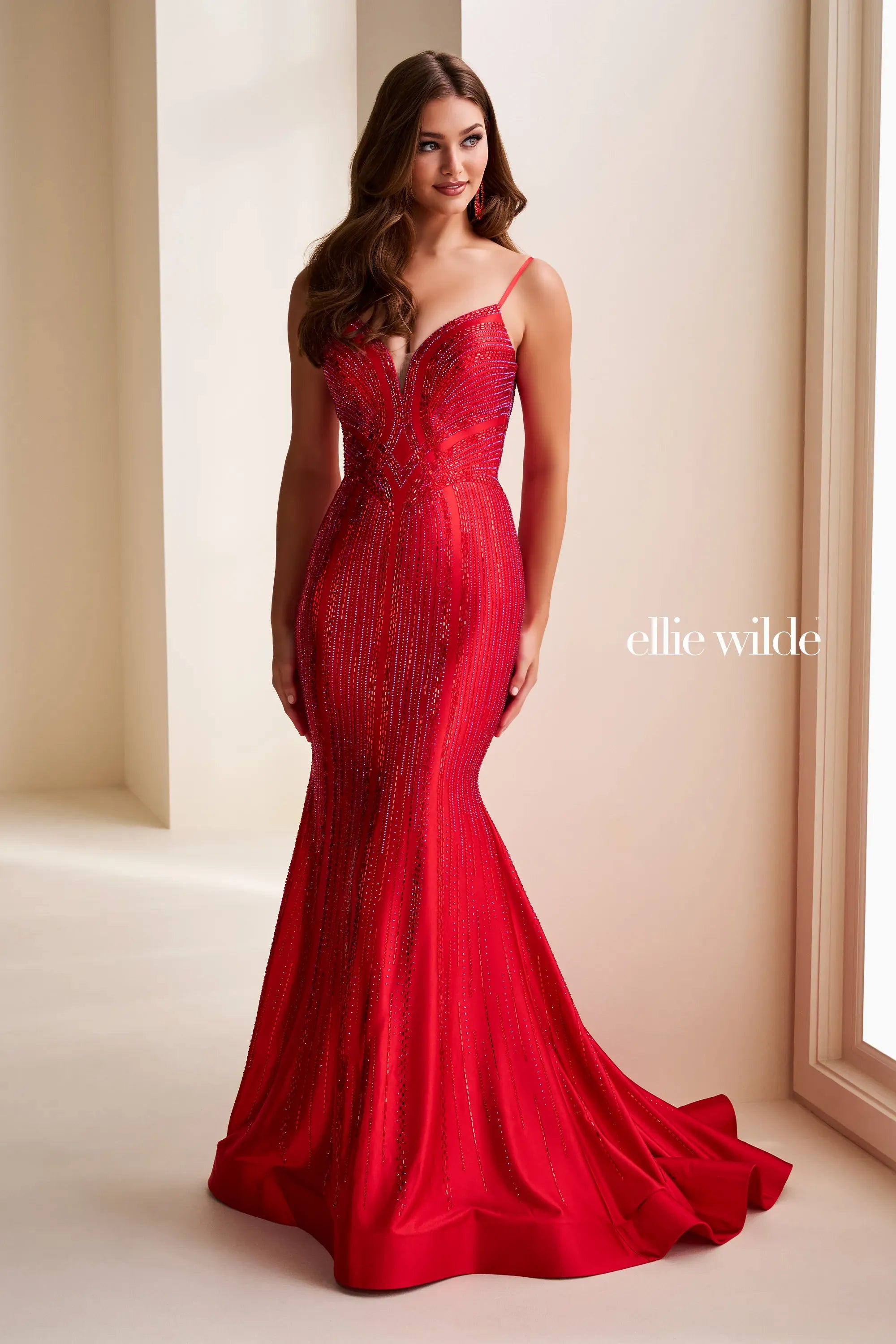 Prom Dresses Long Formal Mermaid Beaded Prom Dress Red