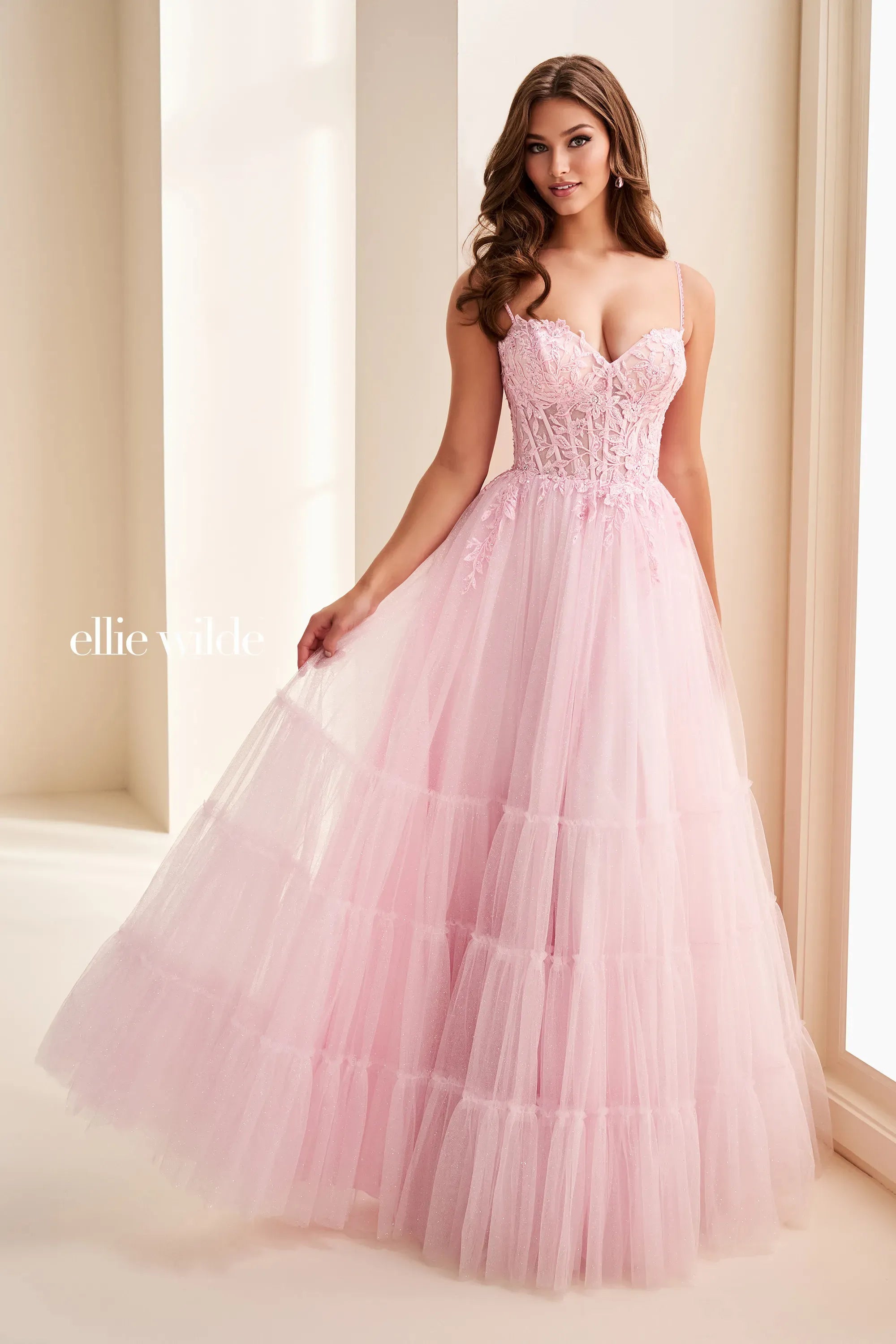 Ellie Wilde 37107 Sequin Long Formal Ball Gown Prom Dress - Blue Hydrangea / 0