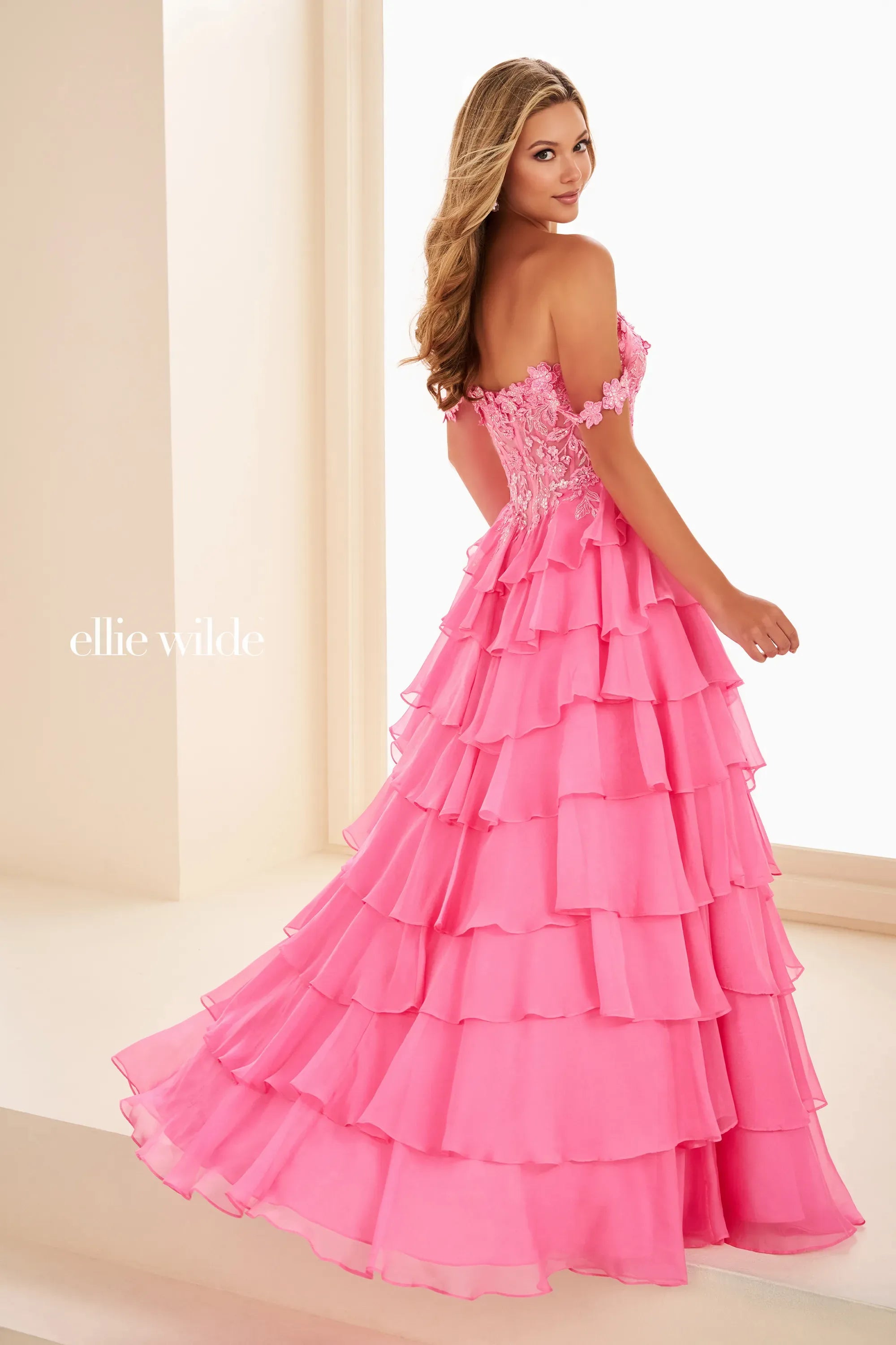 Prom Dresses Long Formal Lace Applique Prom Evening Dress Hot Pink