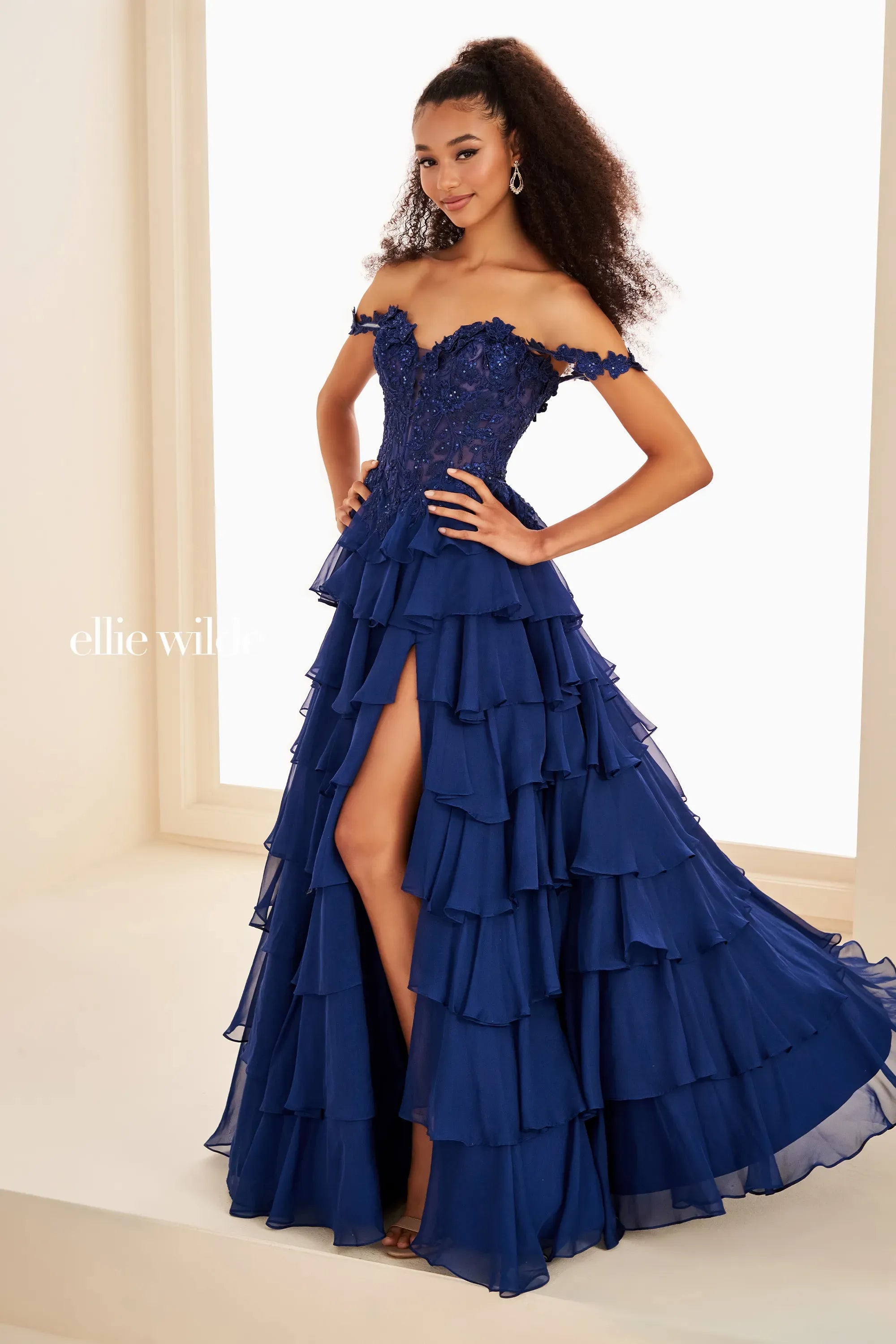 Prom Dresses Long Formal Lace Applique Prom Evening Dress Navy Blue