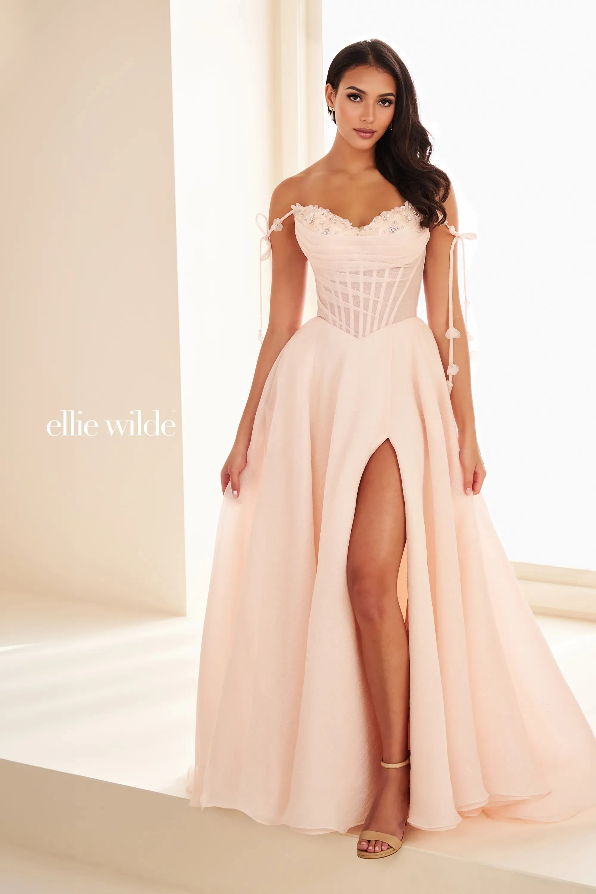 blue dress for baby girl Ellie Wilde 37111 Long Formal Beaded Ball Gown Prom Dress