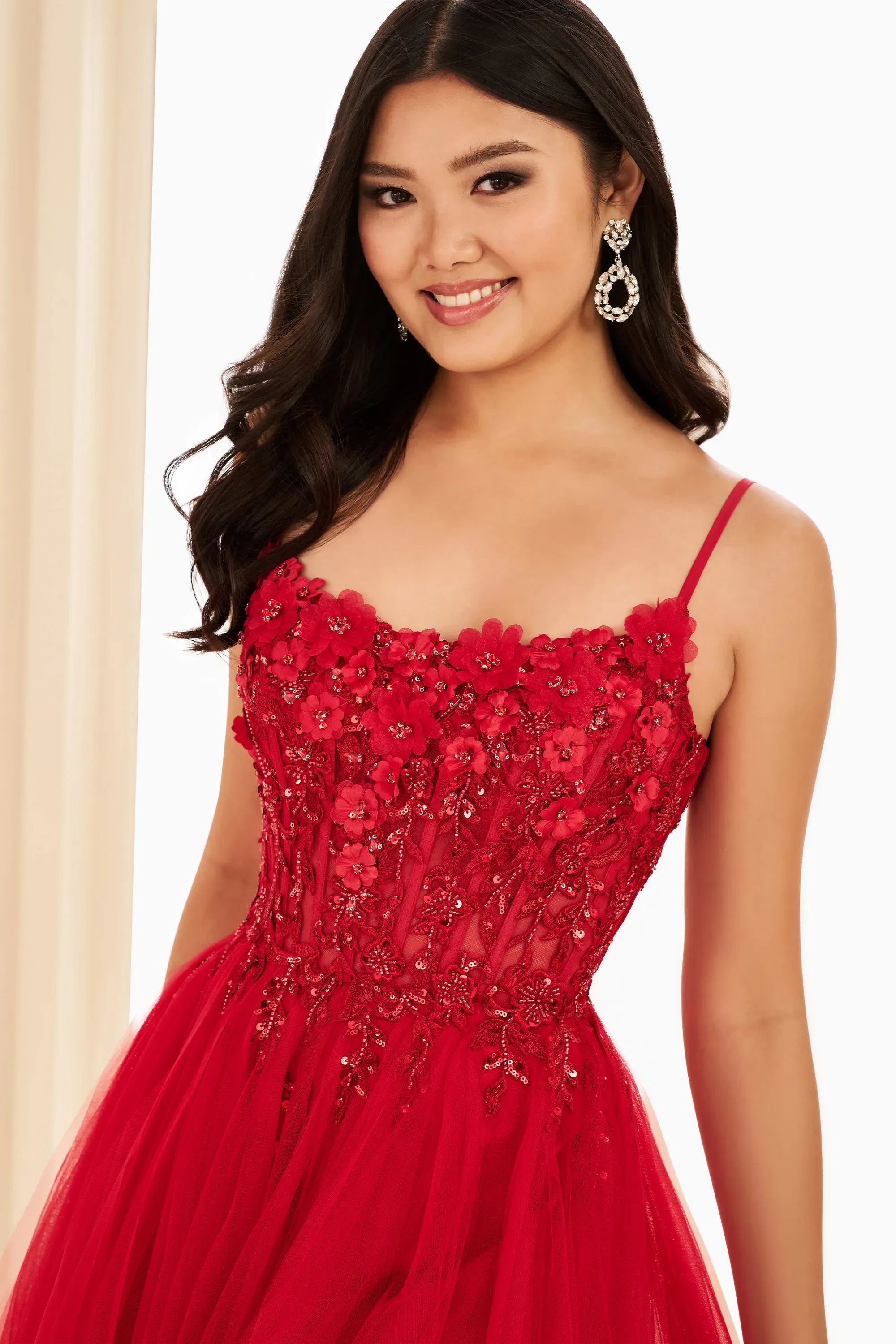 fitted lace wedding dress Ellie Wilde 37112 Beaded Long Formal Lace Applique Corset Prom Dress