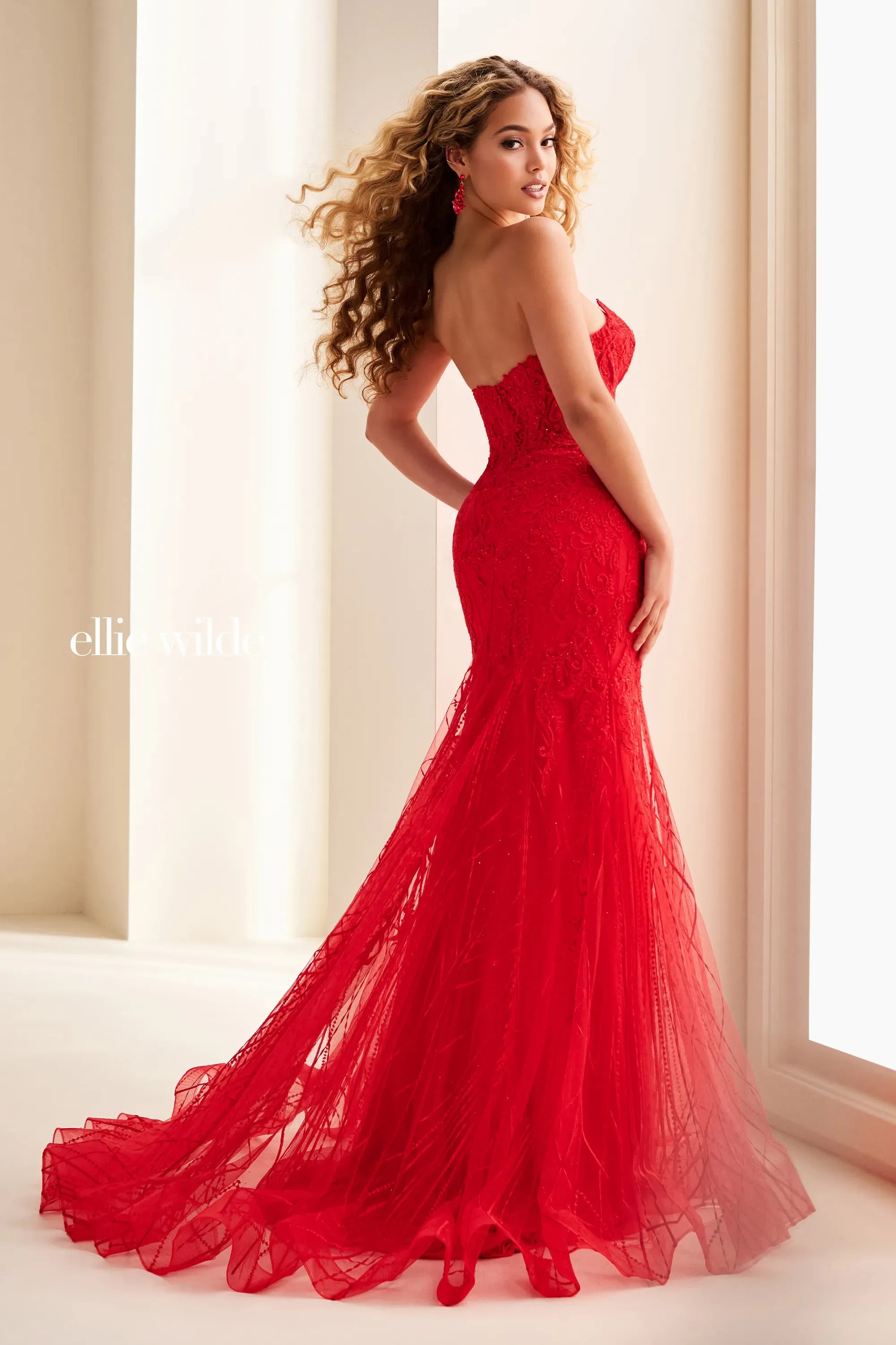 Prom Dresses Corset Long Formal Glitter Lace Fitted Prom Dress Red