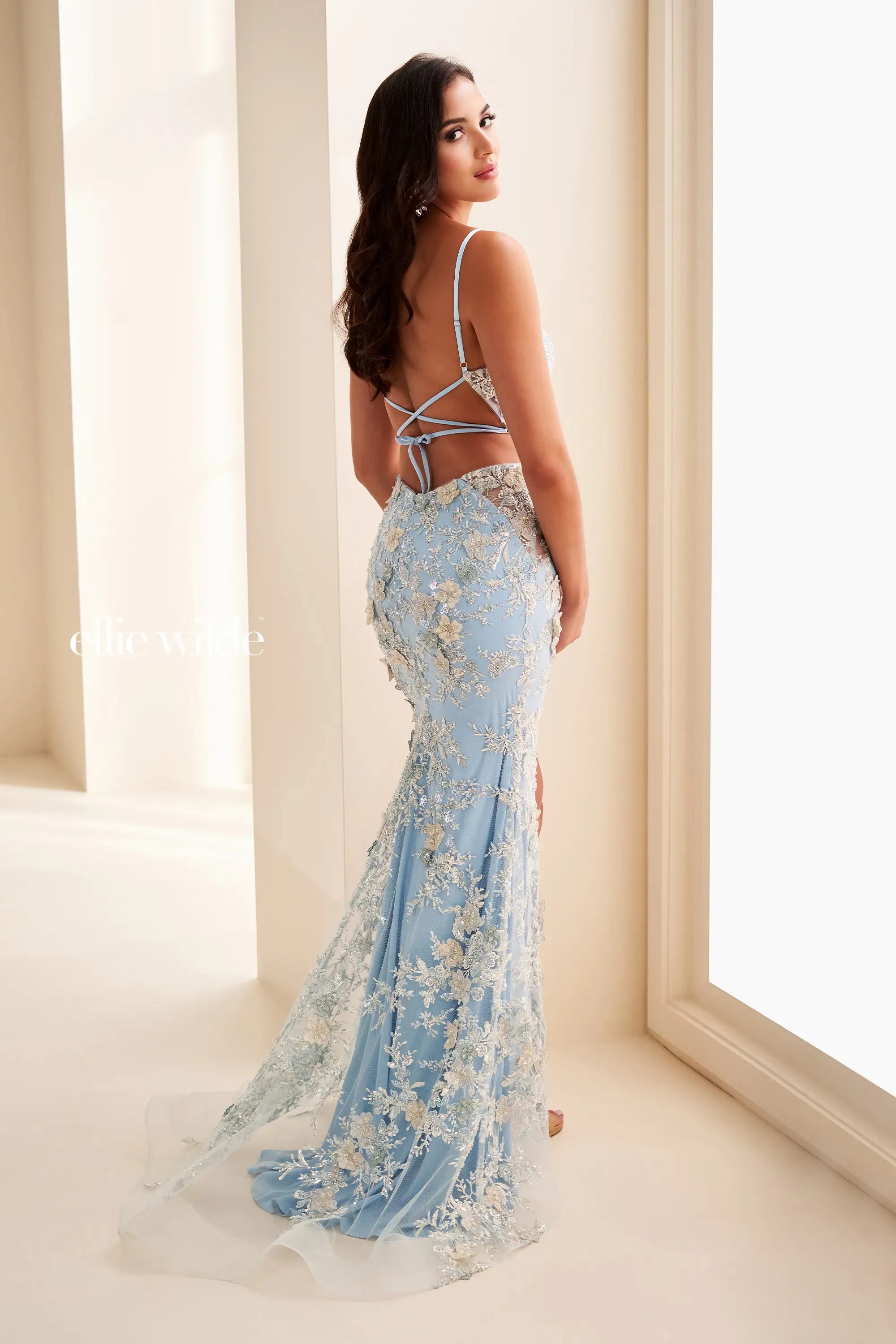 Prom Dresses Sequin Long Formal Beaded Fitted Prom Dress Light Blue