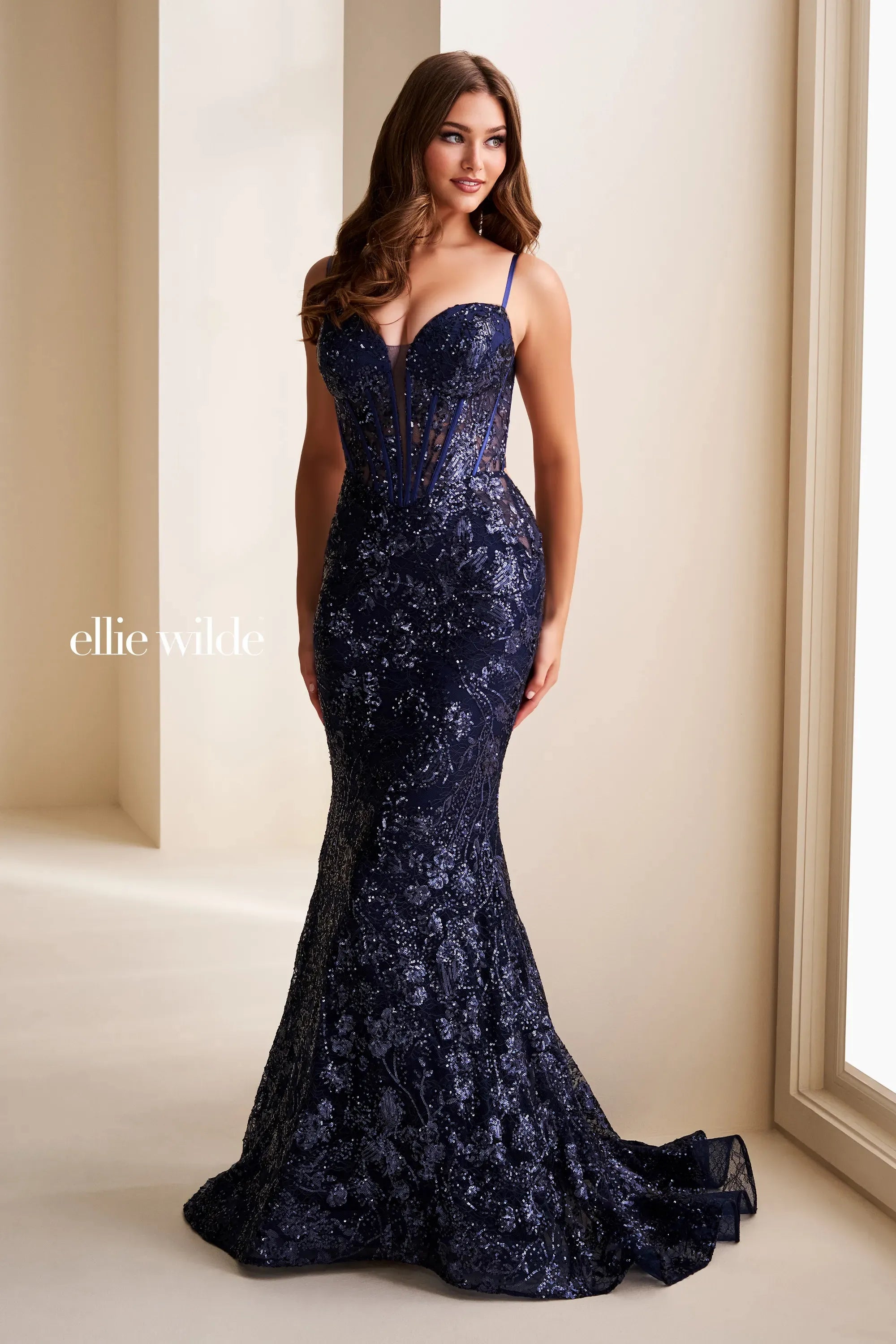 Ellie Wilde 37127 Sequin Long Formal Beaded Mermaid Prom Dress Ellie Wilde 37127 Sequin Long Formal Beaded Mermaid Prom Dress