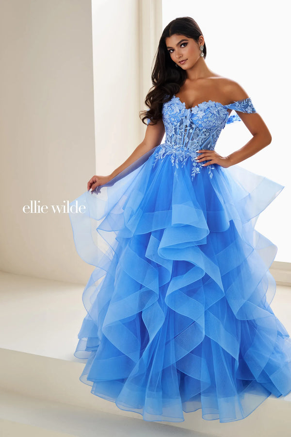 Ellie Wilde 37201 Beaded Long Formal Detachable Overskirt Ball Gown Prom Dress