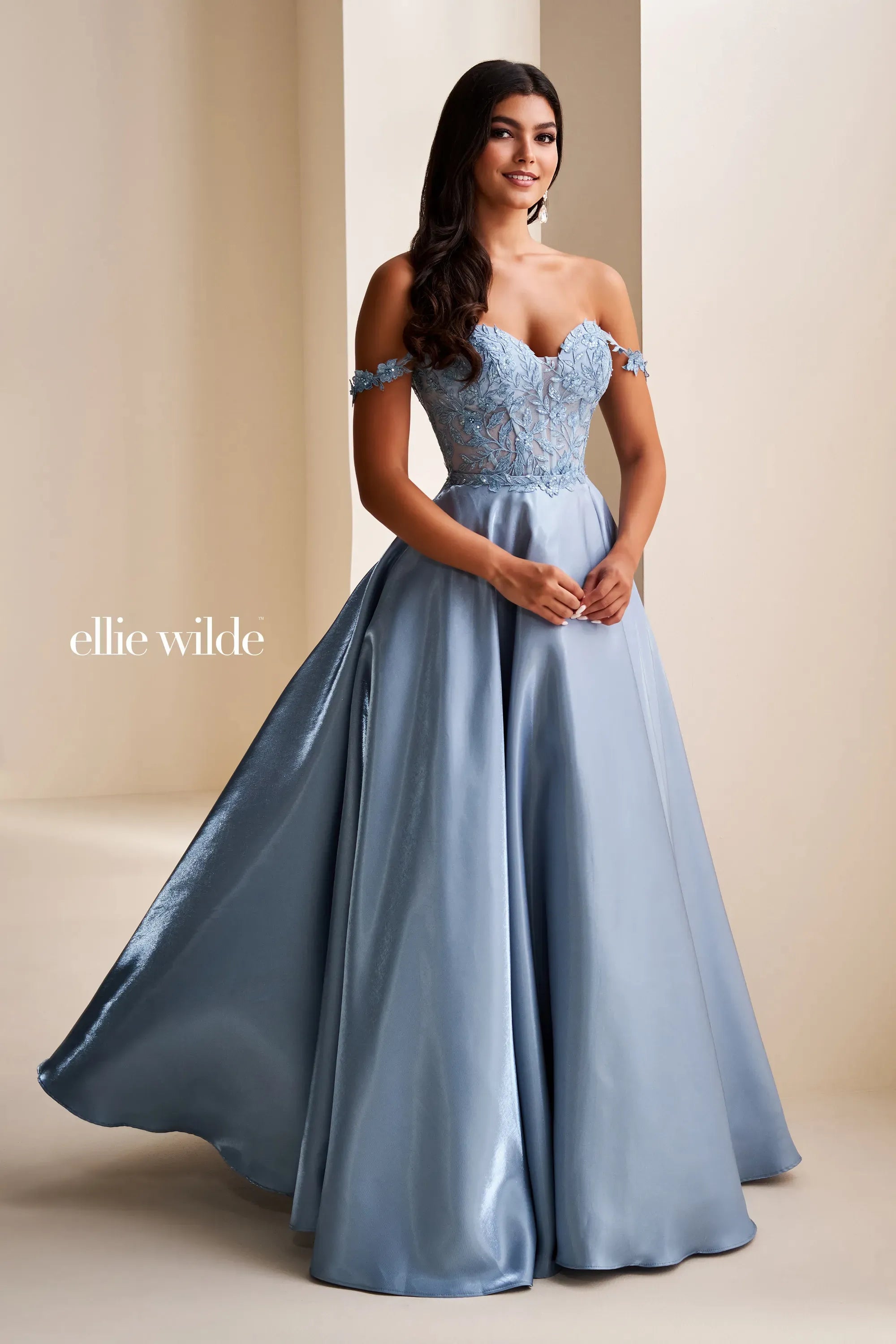 Prom Dresses Floral Long Formal Detachable Overskirt Prom Dress Dusty Blue