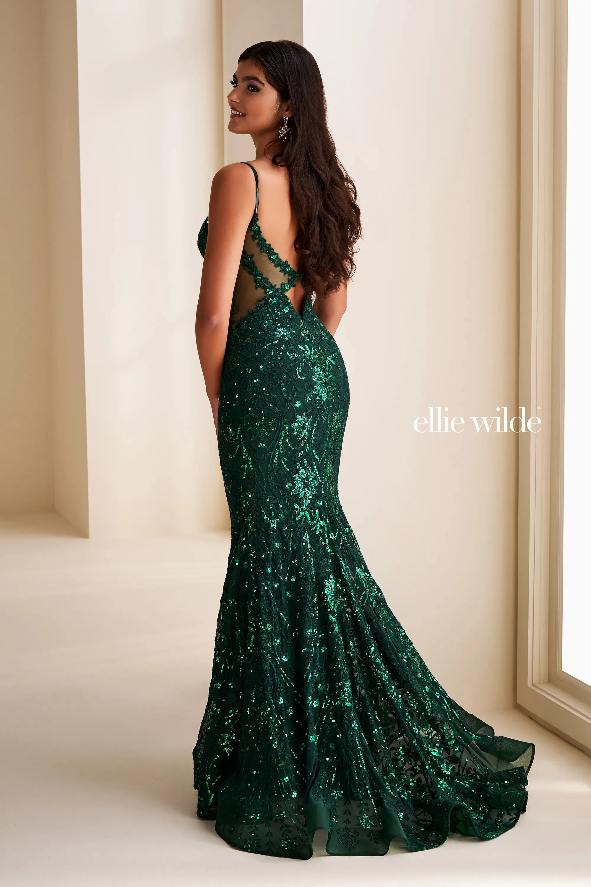 Ellie Wilde 37204 Glitter Beaded Mermaid Long Formal Prom Dress
