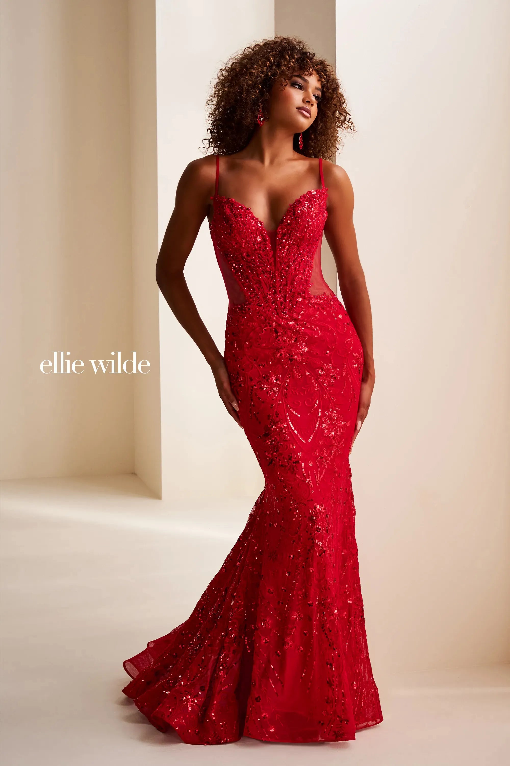Ellie Wilde 37204 Glitter Beaded Mermaid Long Formal Prom Dress Ellie Wilde 37204 Glitter Beaded Mermaid Long Formal Prom Dress