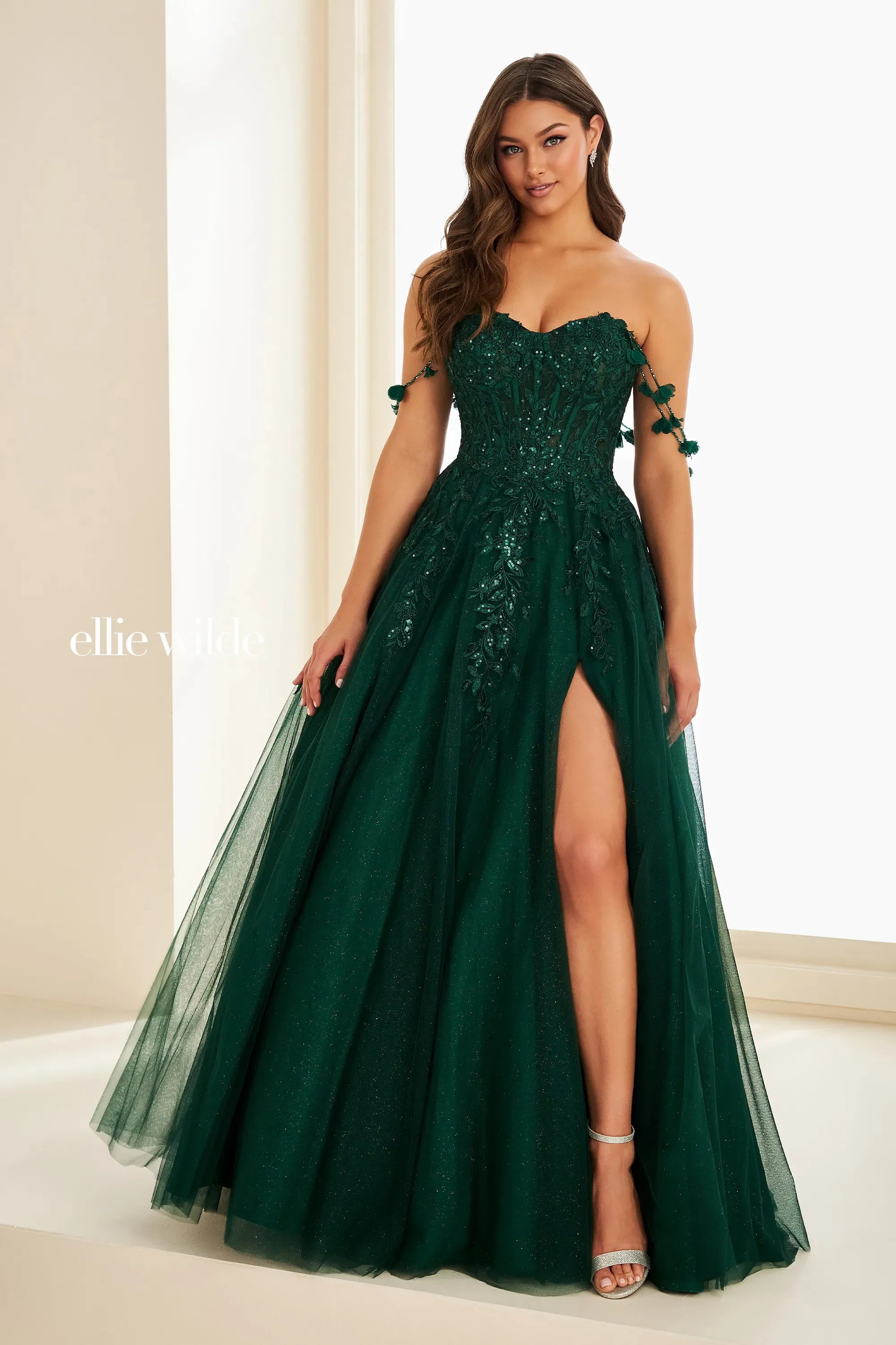Prom Dresses Glitter Long Formal Beaded A Line Sequin Prom Dress Emerald