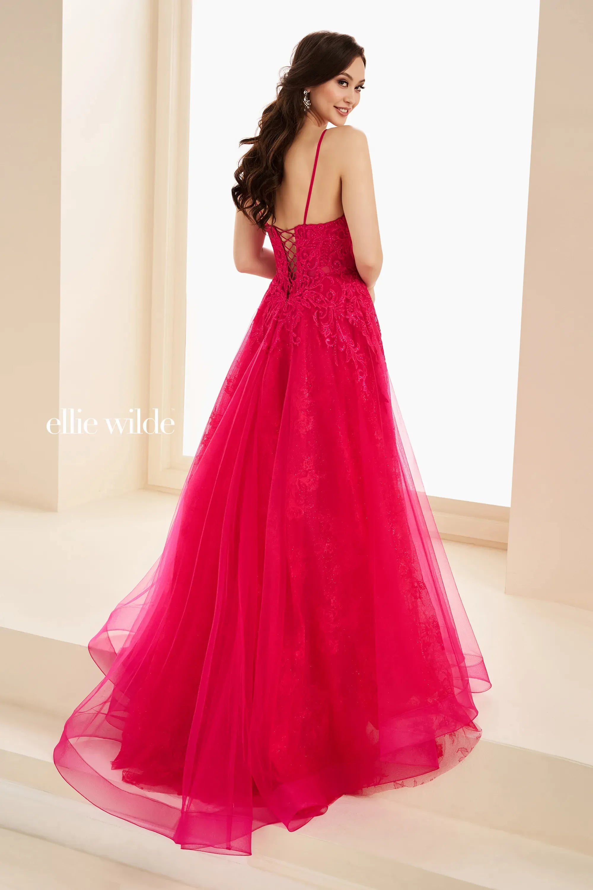 Prom Dresses Glitter Fitted Lace Applique Long Formal A Line Prom Dress Magenta