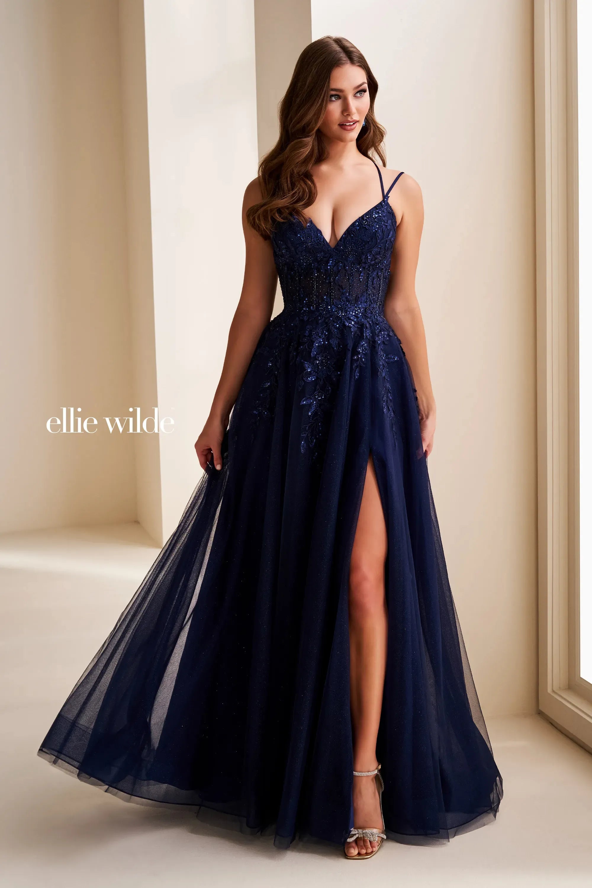 Prom Dresses Sequin Long Formal Glitter A Line Prom Dress Navy Blue
