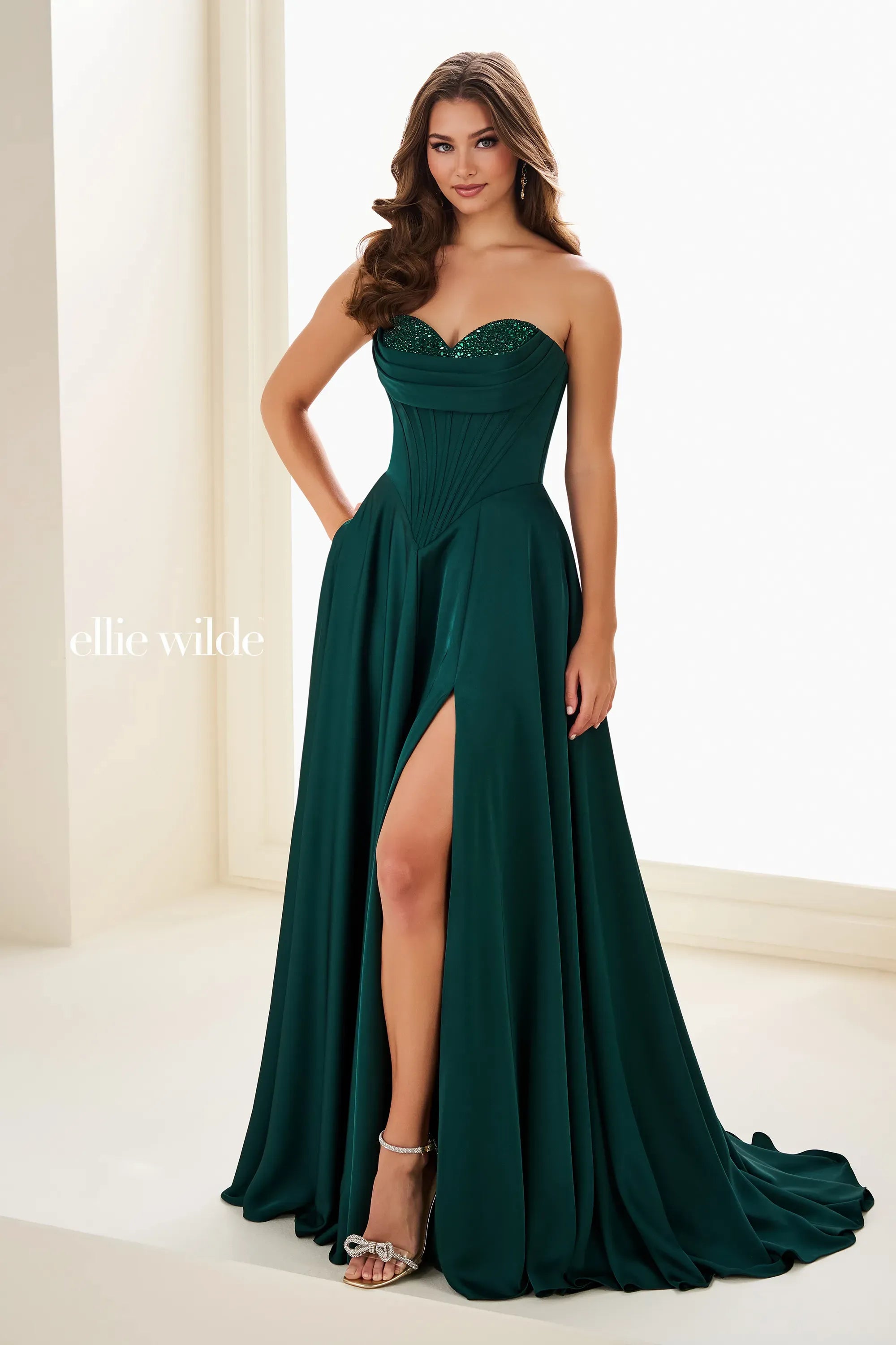green emerald velvet dress Forest Green A-Line Backless Silk Like Satin V-Neck Long Bridesmaid Dr –  Dbrbridal main image 0