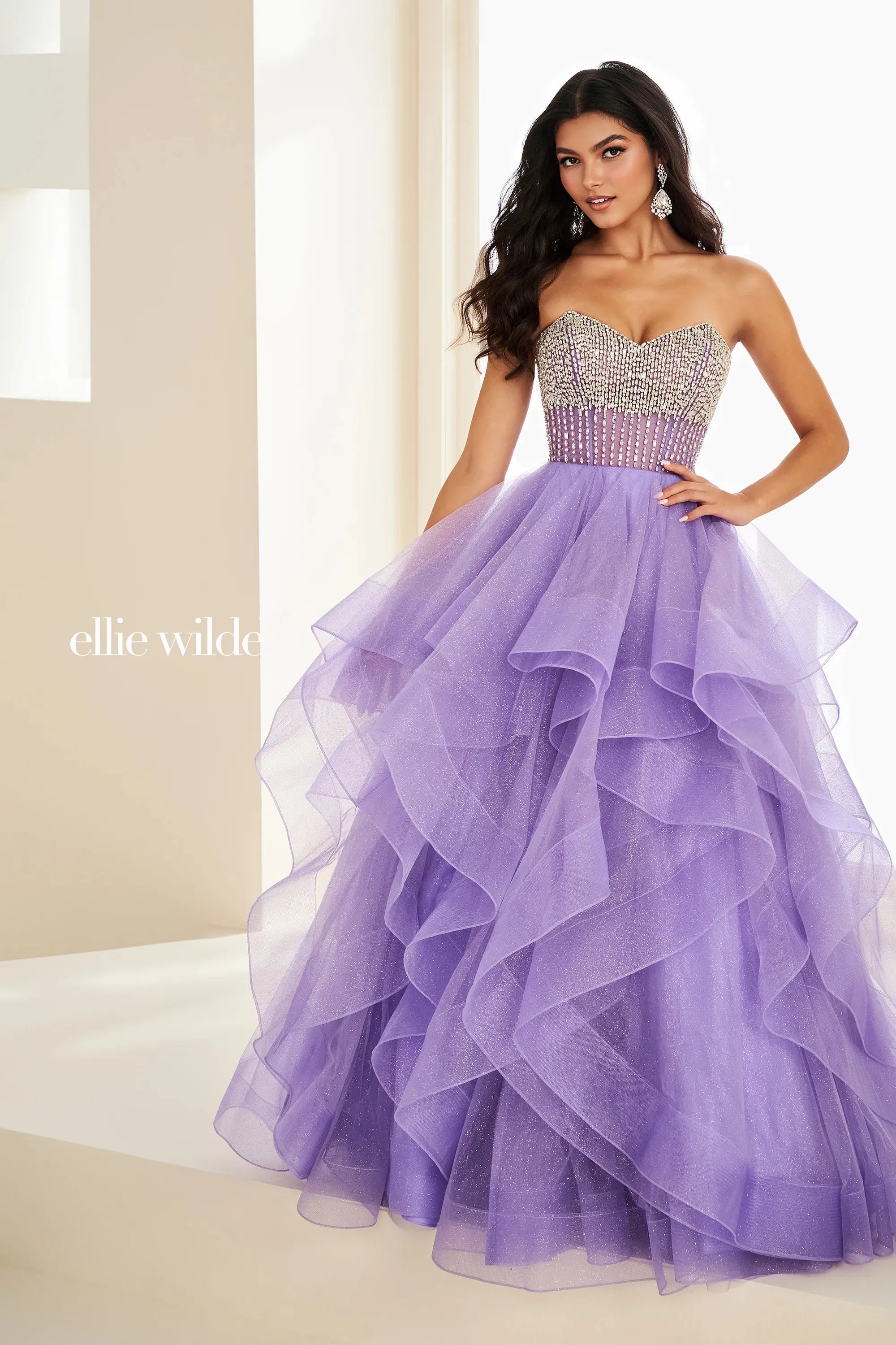 Prom Dresses Floral Long Formal Ball Gown Glitter Prom Dress Lavender/Silver