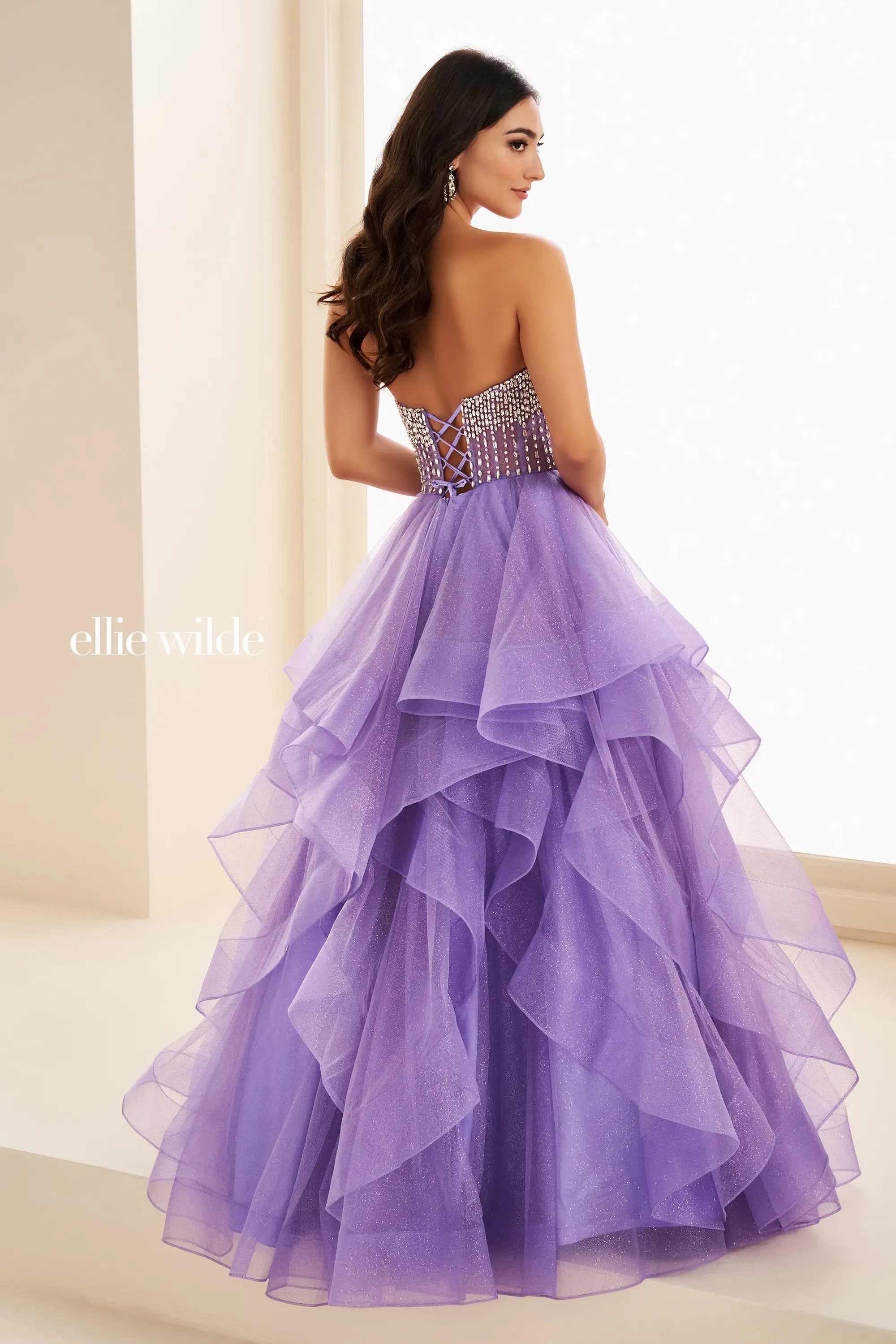 Prom Dresses Floral Long Formal Ball Gown Glitter Prom Dress Lavender/Silver