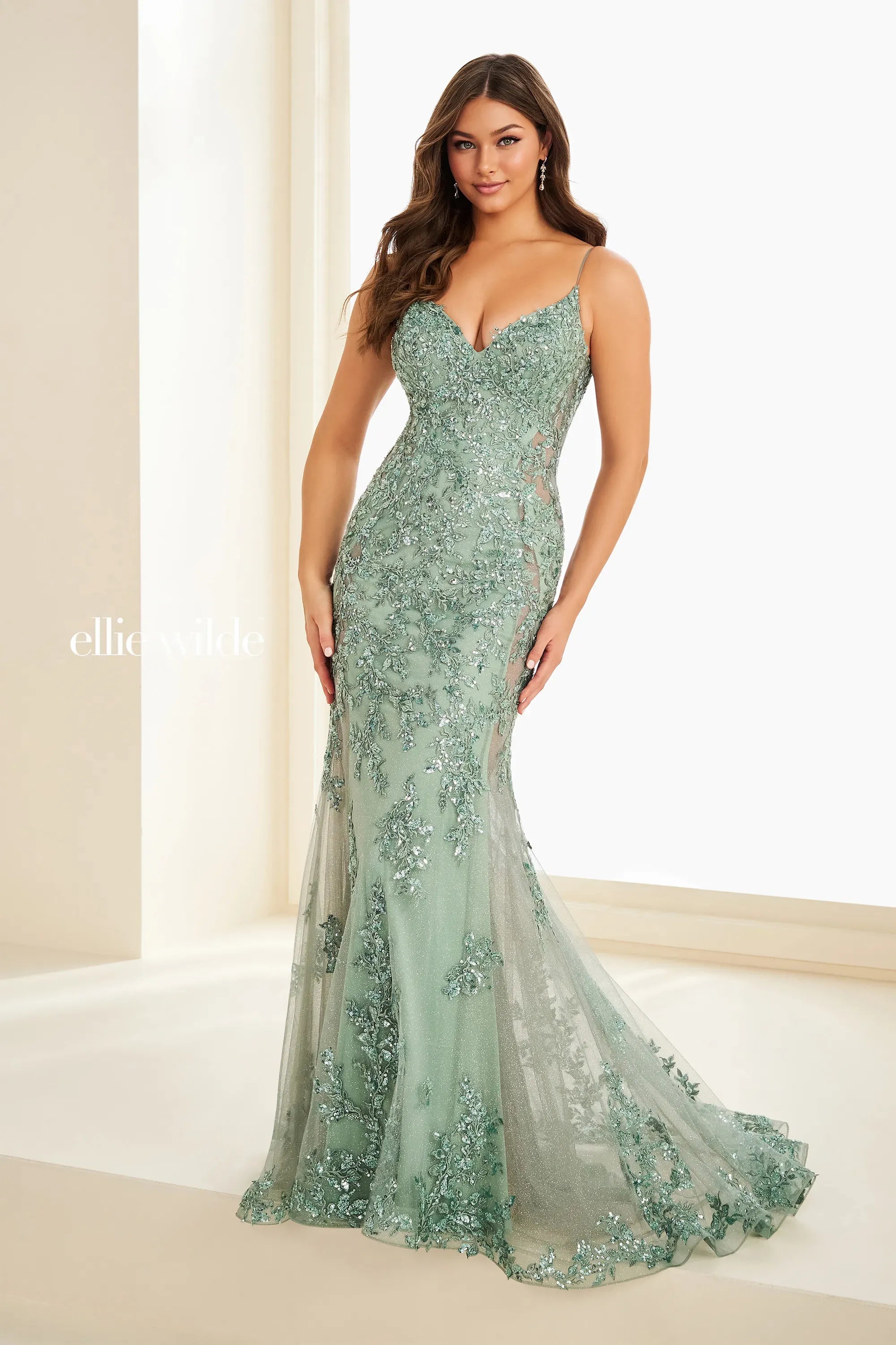 Prom Dresses Beaded Long Formal Sequin Glitter Prom Dress Sage