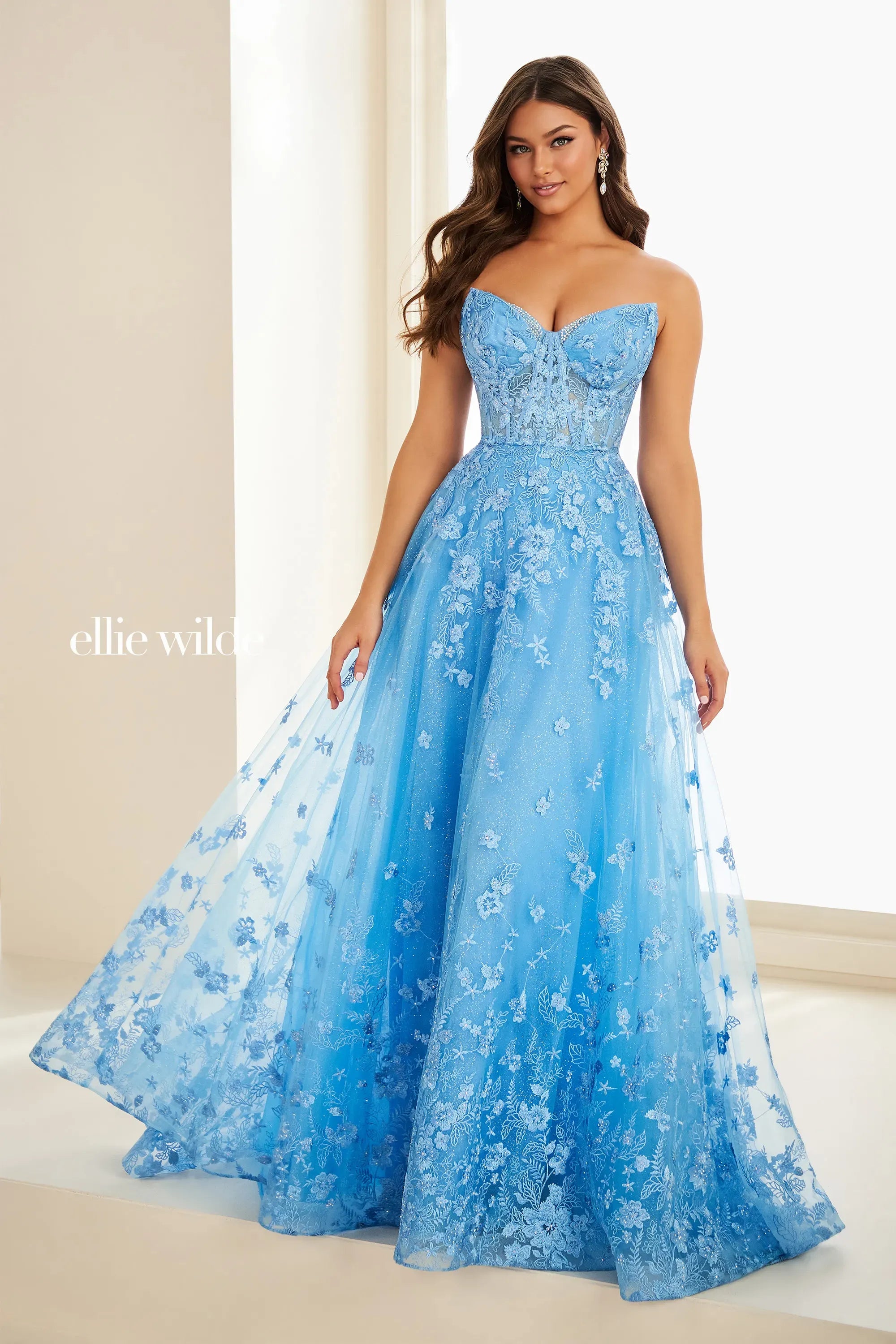 Prom Dresses 3D Floral Long Formal Beaded Prom Dress Bluebell