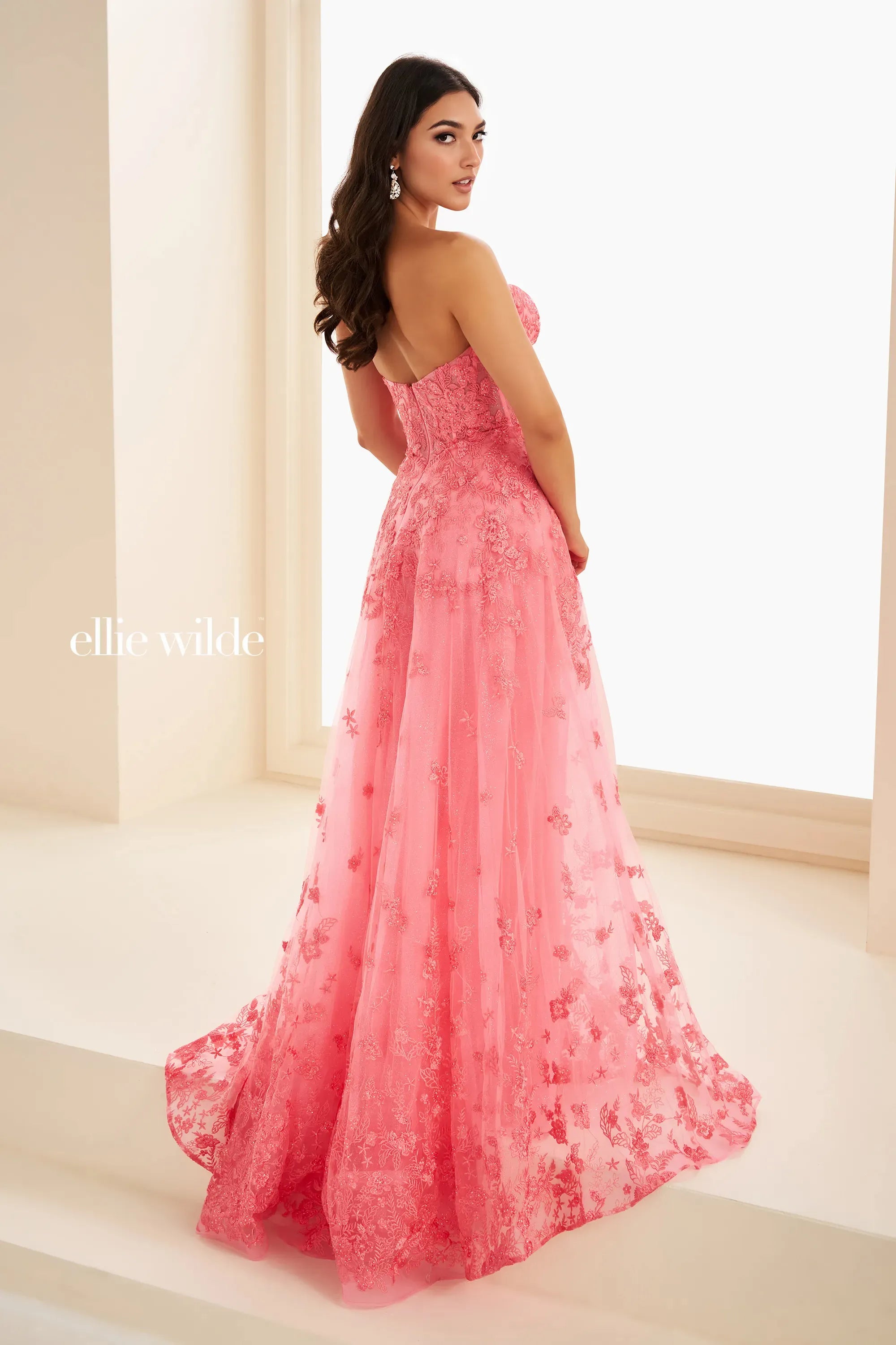 Prom Dresses 3D Floral Long Formal Beaded Prom Dress Flamingo Pink