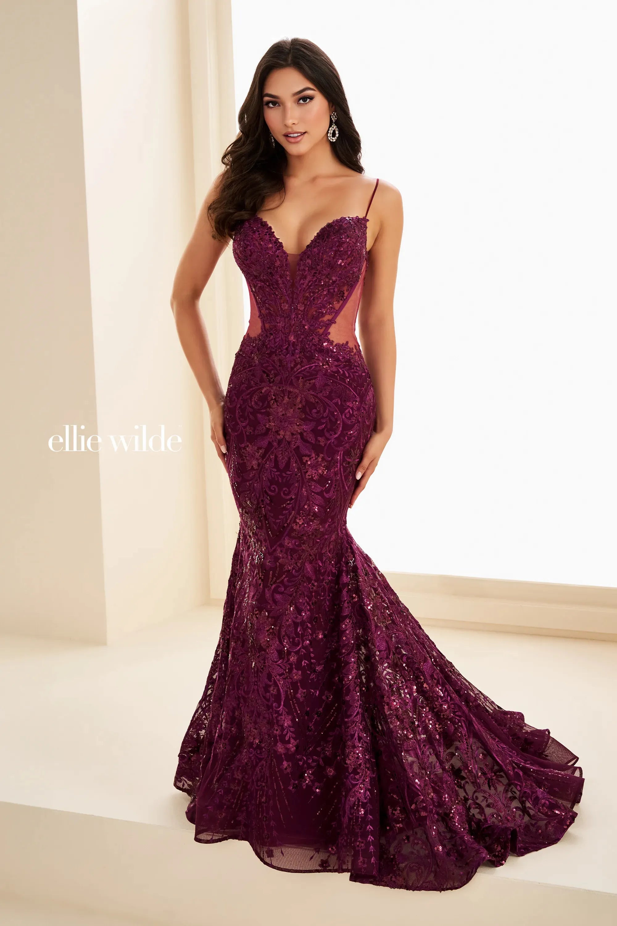 Ellie Wilde 37227 Mermaid Corset Sequin Beaded Long Formal Evening Prom Dress - Red / 4 Ellie Wilde 37227 Mermaid Corset Sequin Beaded Long Formal Evening Prom Dress - Red / 4