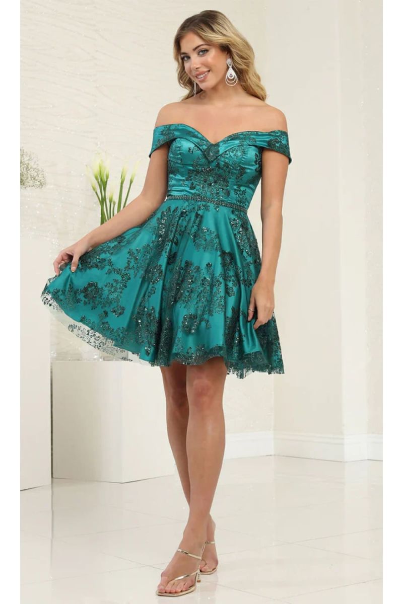 Off-the-Shoulder Mini/Short Satin Cocktail A-Line May Queen 1933
