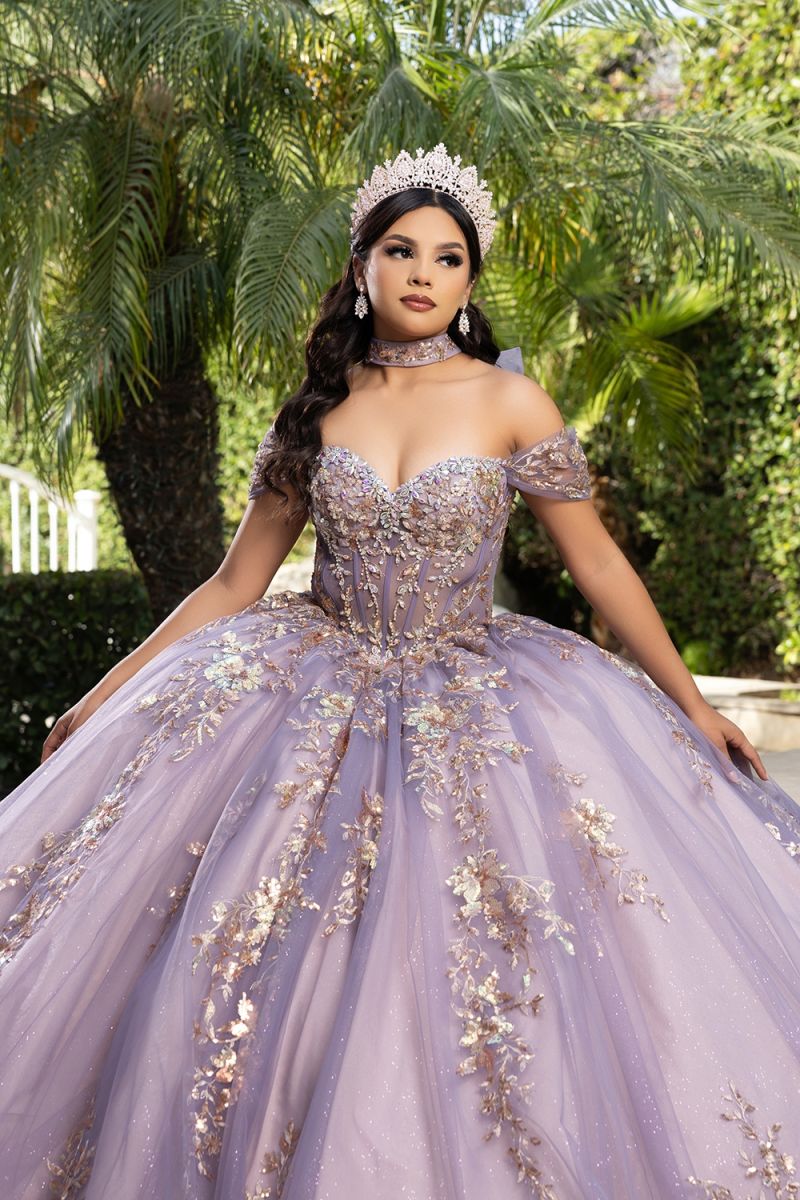 Off-the-Shoulder Floor-Length Tulle Quinceañera Ball Gown May Queen LK292