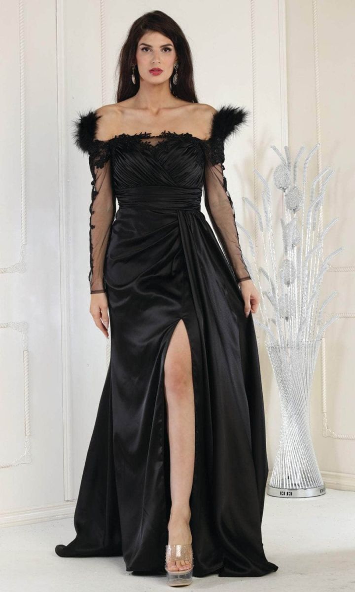 Off-the-Shoulder Floor-Length Satin Formal Mermaid May Queen RQ8002