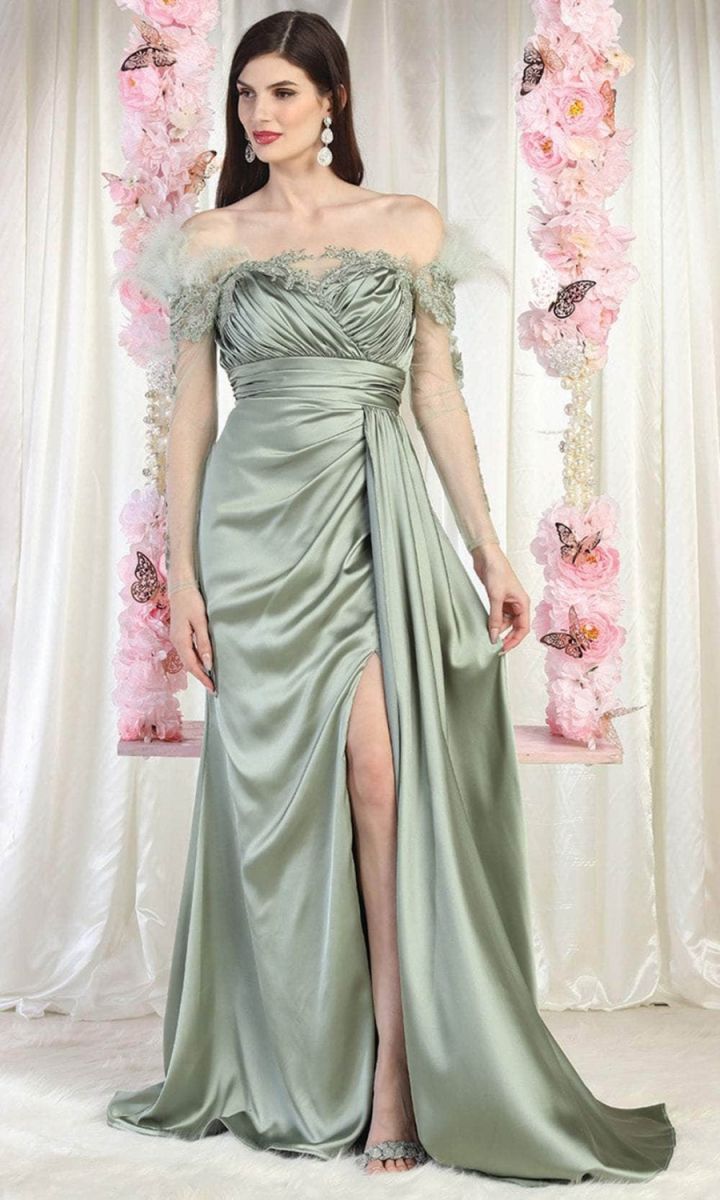 Off-the-Shoulder Floor-Length Satin Formal Mermaid May Queen RQ8002