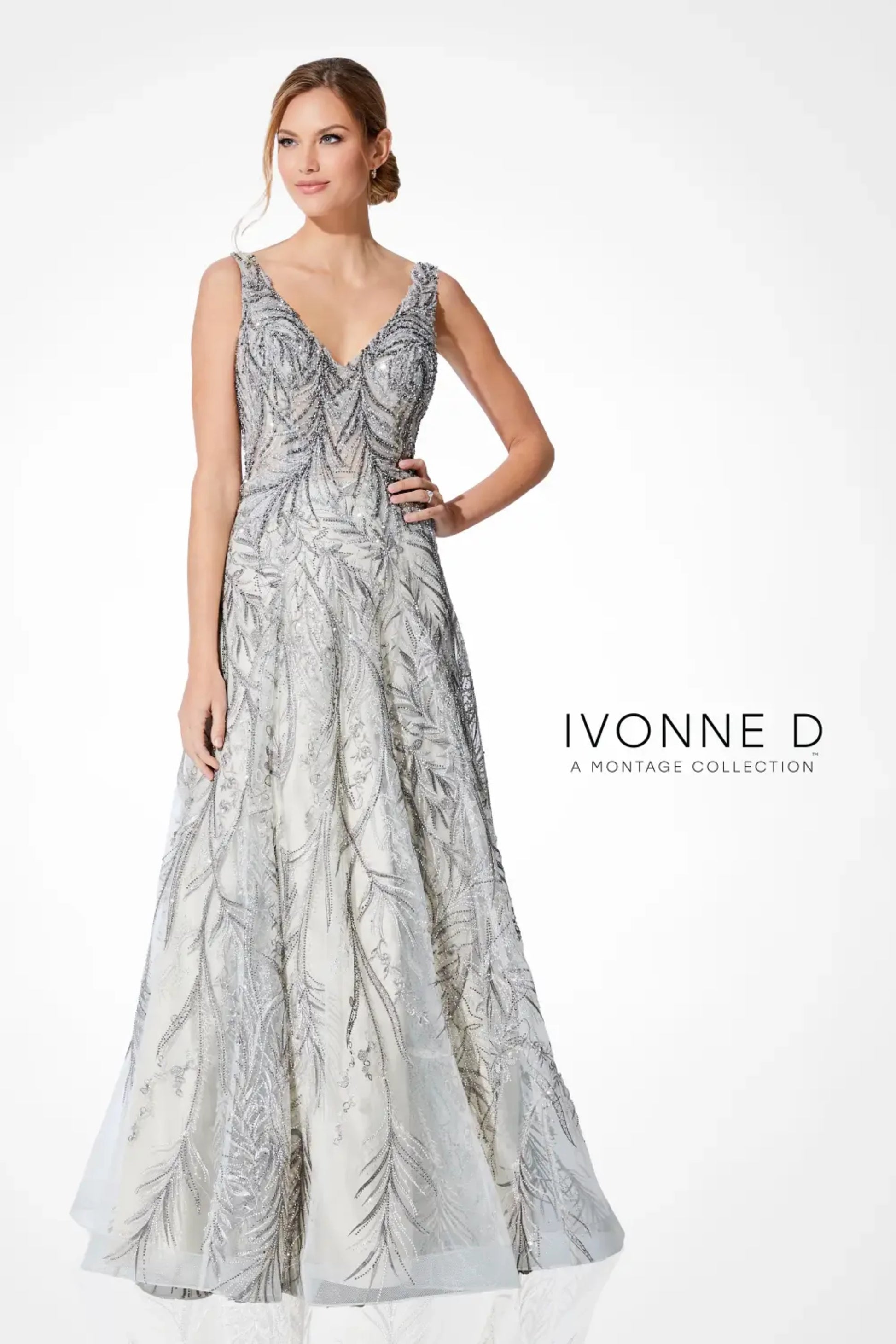 Ivonne D 221D45W Formal Long Plus Size Beaded A Line Dress