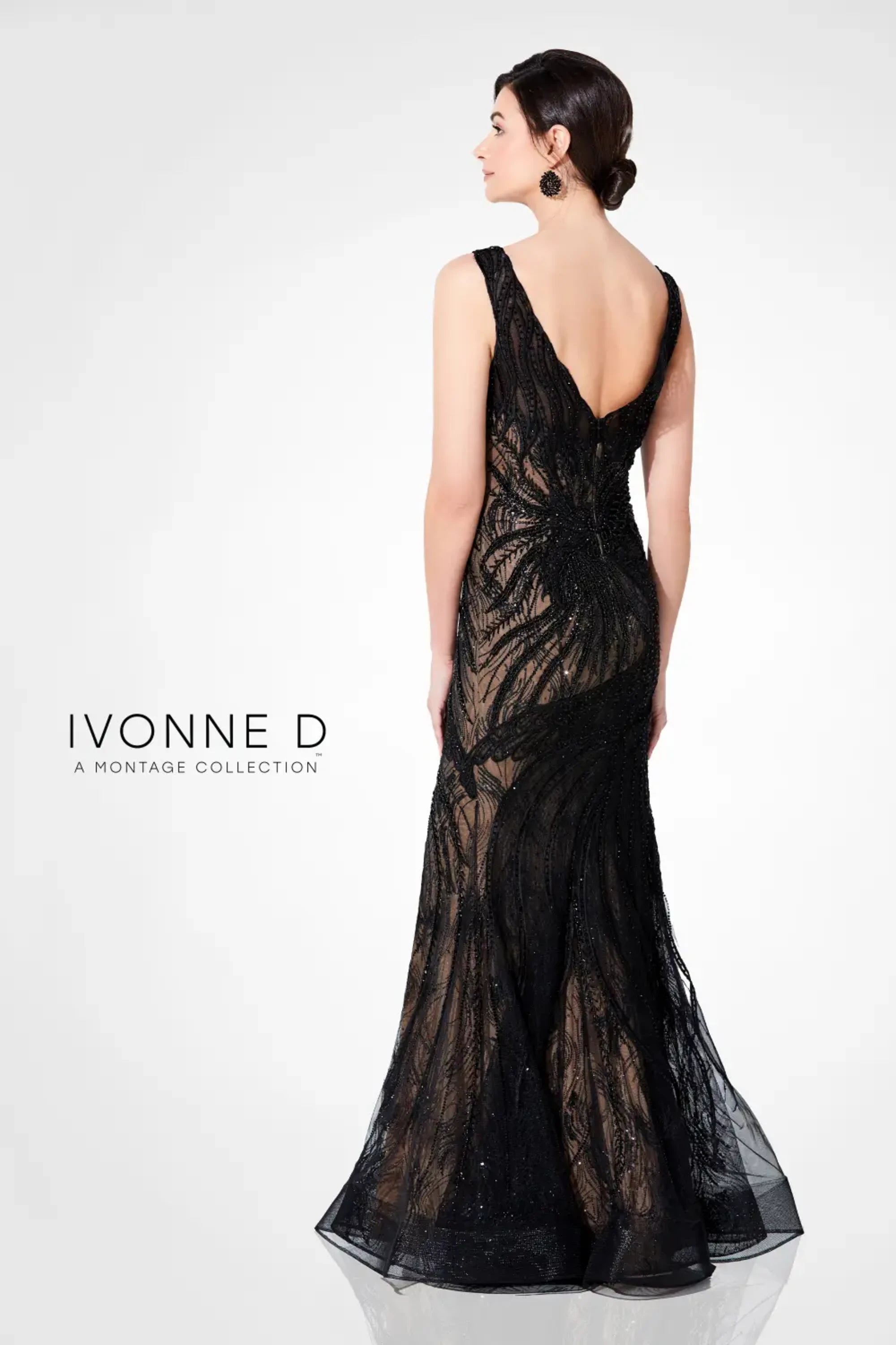 Formal Dresses Beaded Long Formal Fitted Evening Dress Black/Nude