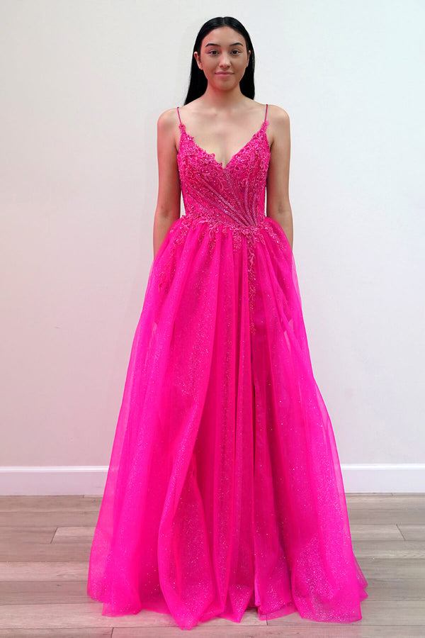 V-Neck Floor-Length Tulle Gown with Sheer Corset Detailing – Formal Gown Juliet JT2618U