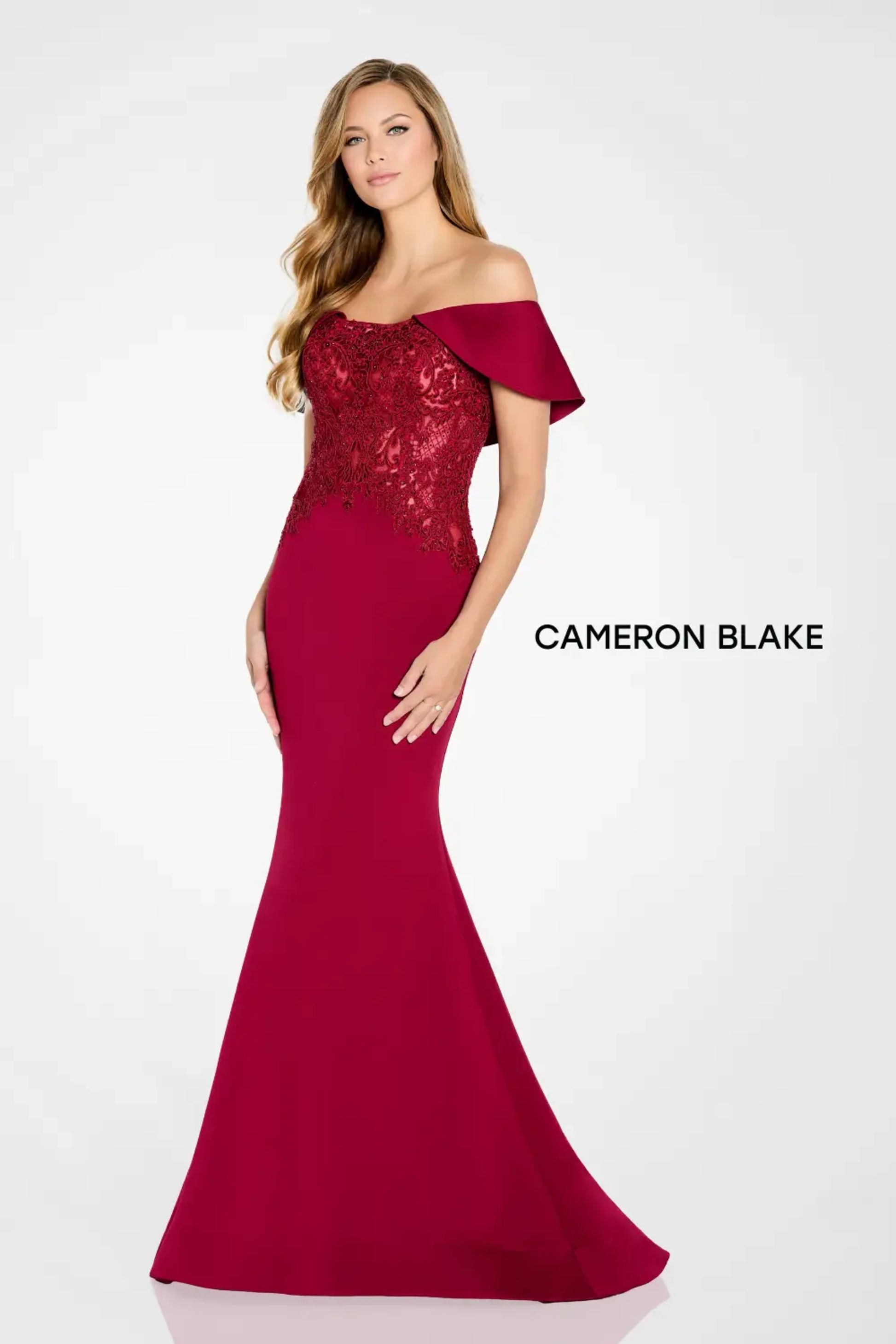Cameron Blake CB147 Long Beaded Lace Formal Mermaid Evening Dress