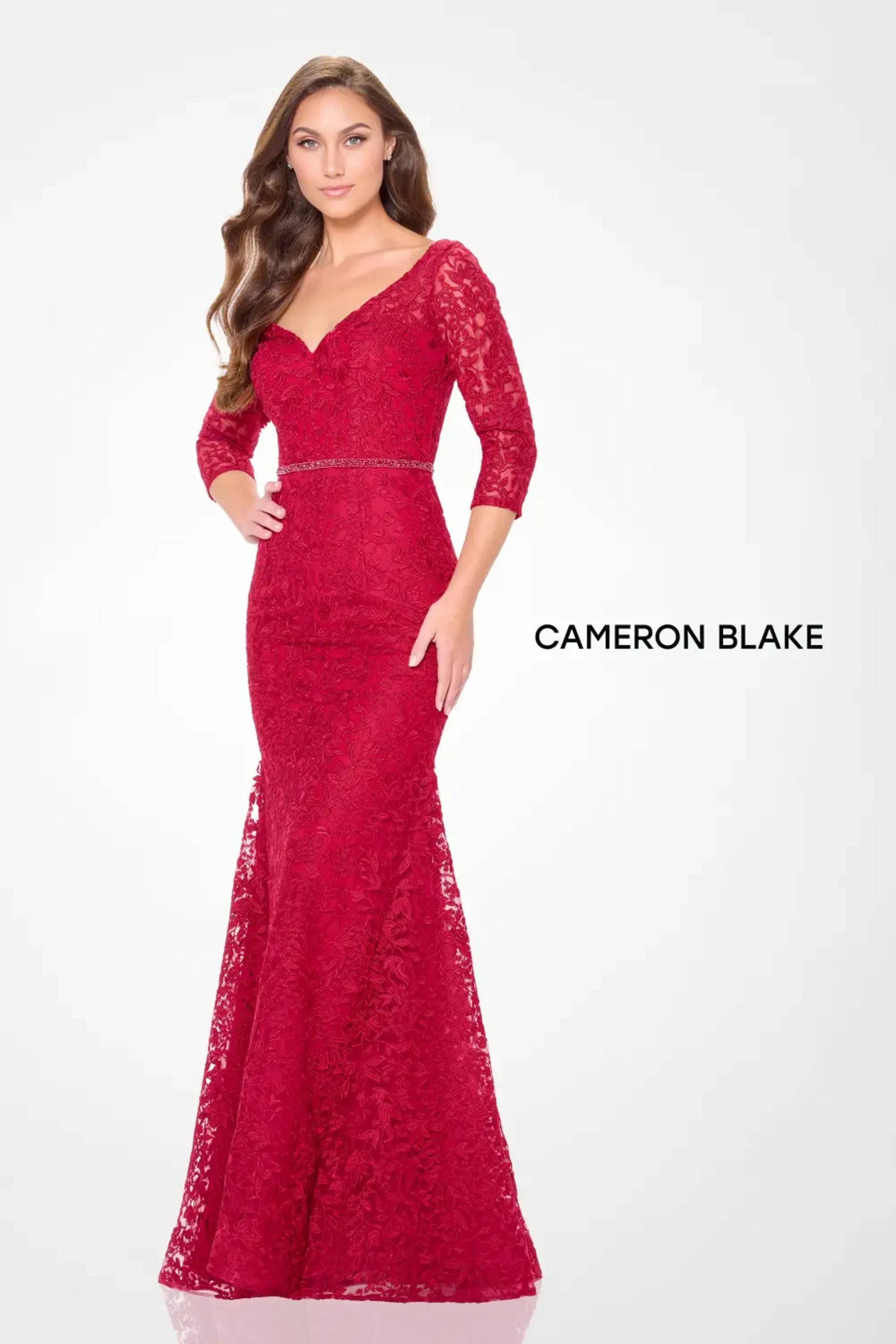 Cameron Blake CB3238 Mermaid Long Lace Formal Evening Dress