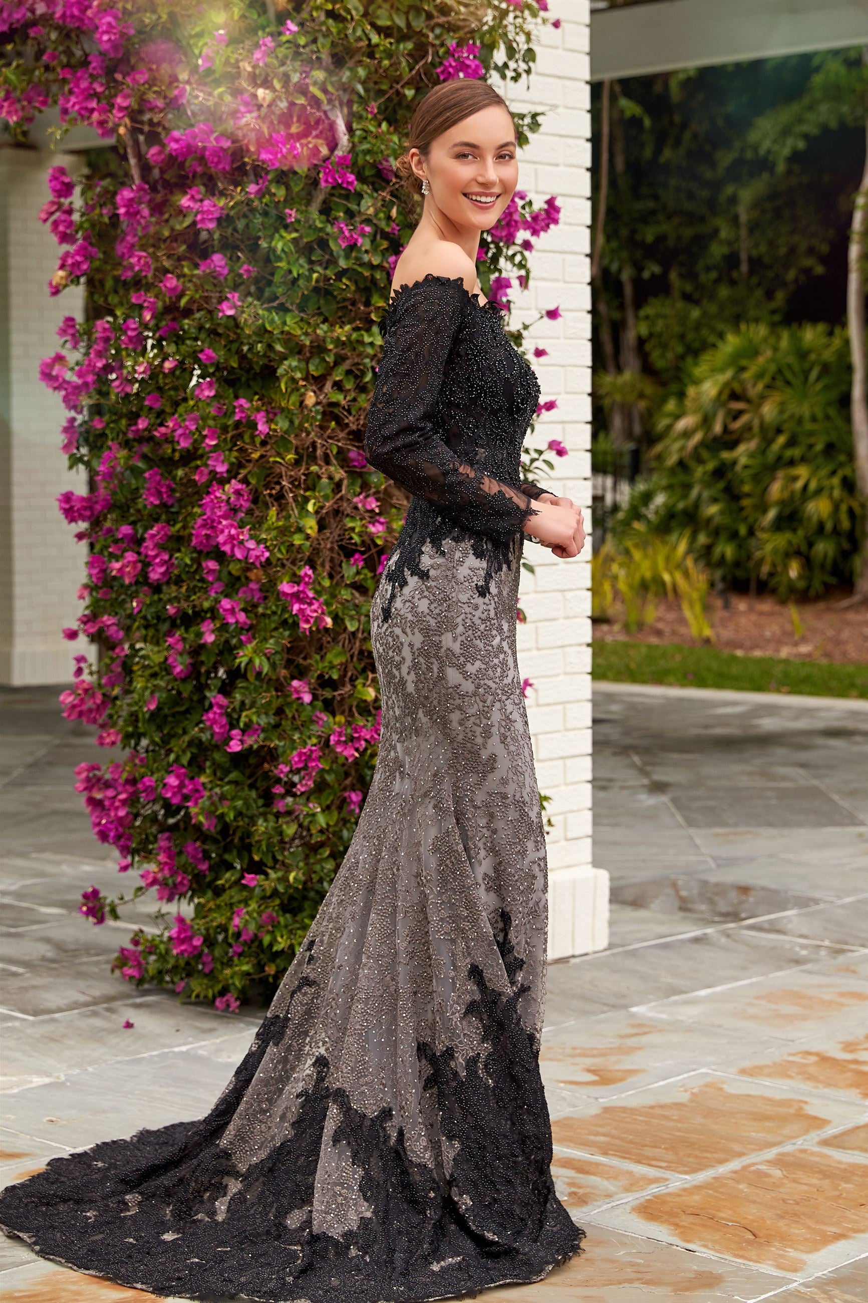 Formal Dresses Long Formal Lace Mermaid Evening Dress Black/Charcoal