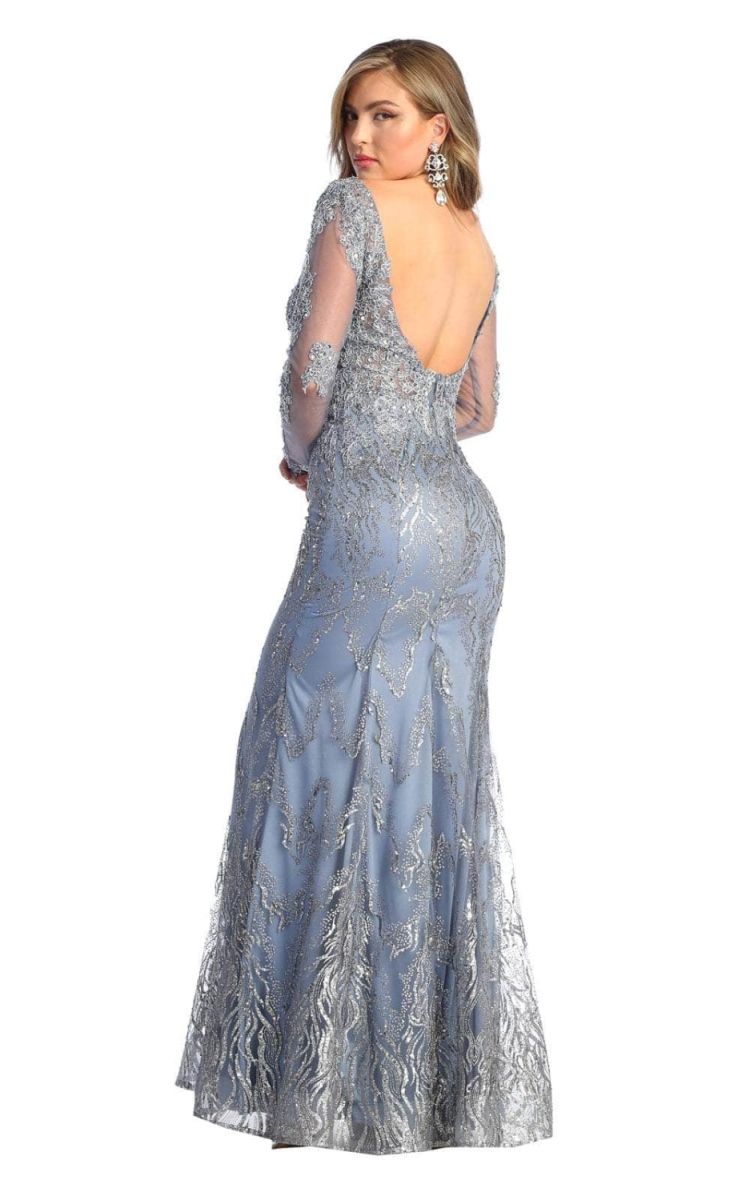 V-Neck Floor-Length Lace Evening Gown Mermaid May Queen RQ7937