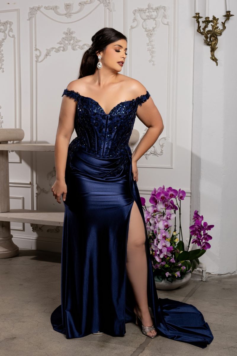 Off-the-Shoulder Floor-Length Satin Prom Sheath/Column May Queen 2179