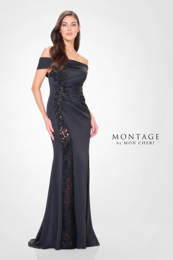 Montage M535 Long Formal Beaded Lace Applique Evening Dress