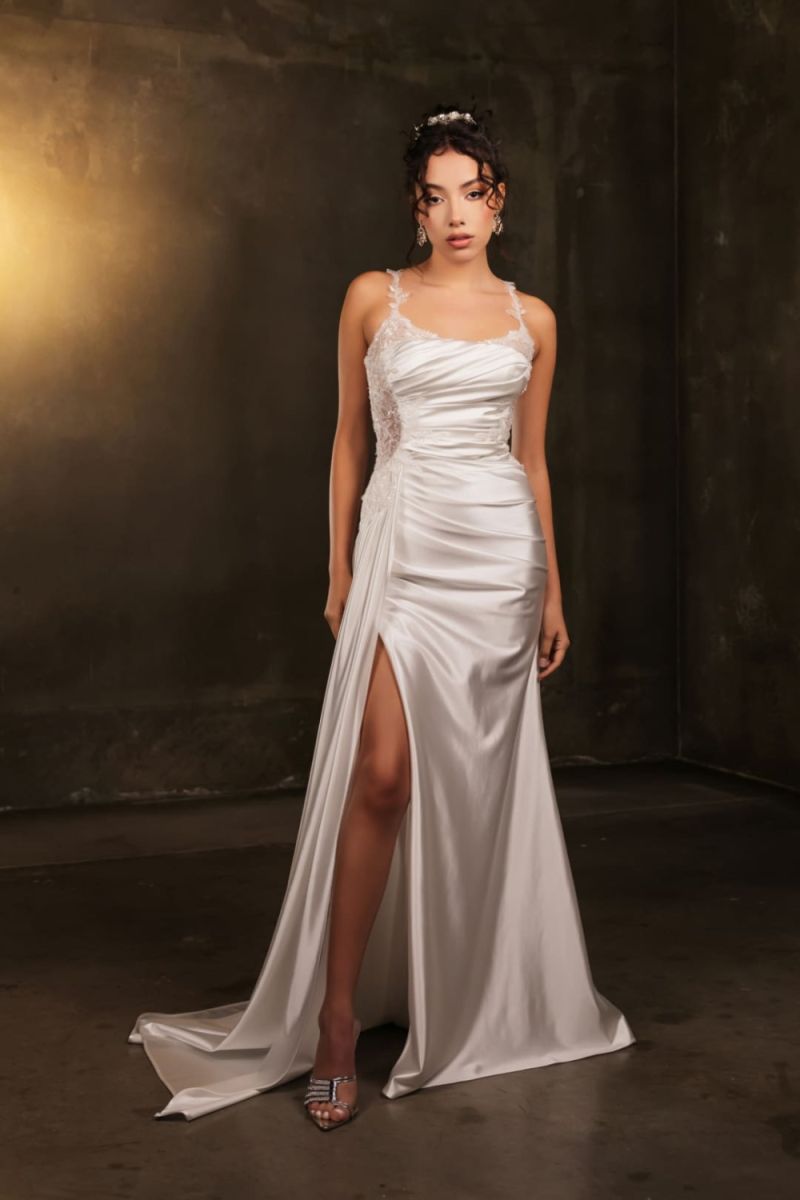 Square Floor-Length Satin Prom Sheath/Column May Queen 2145