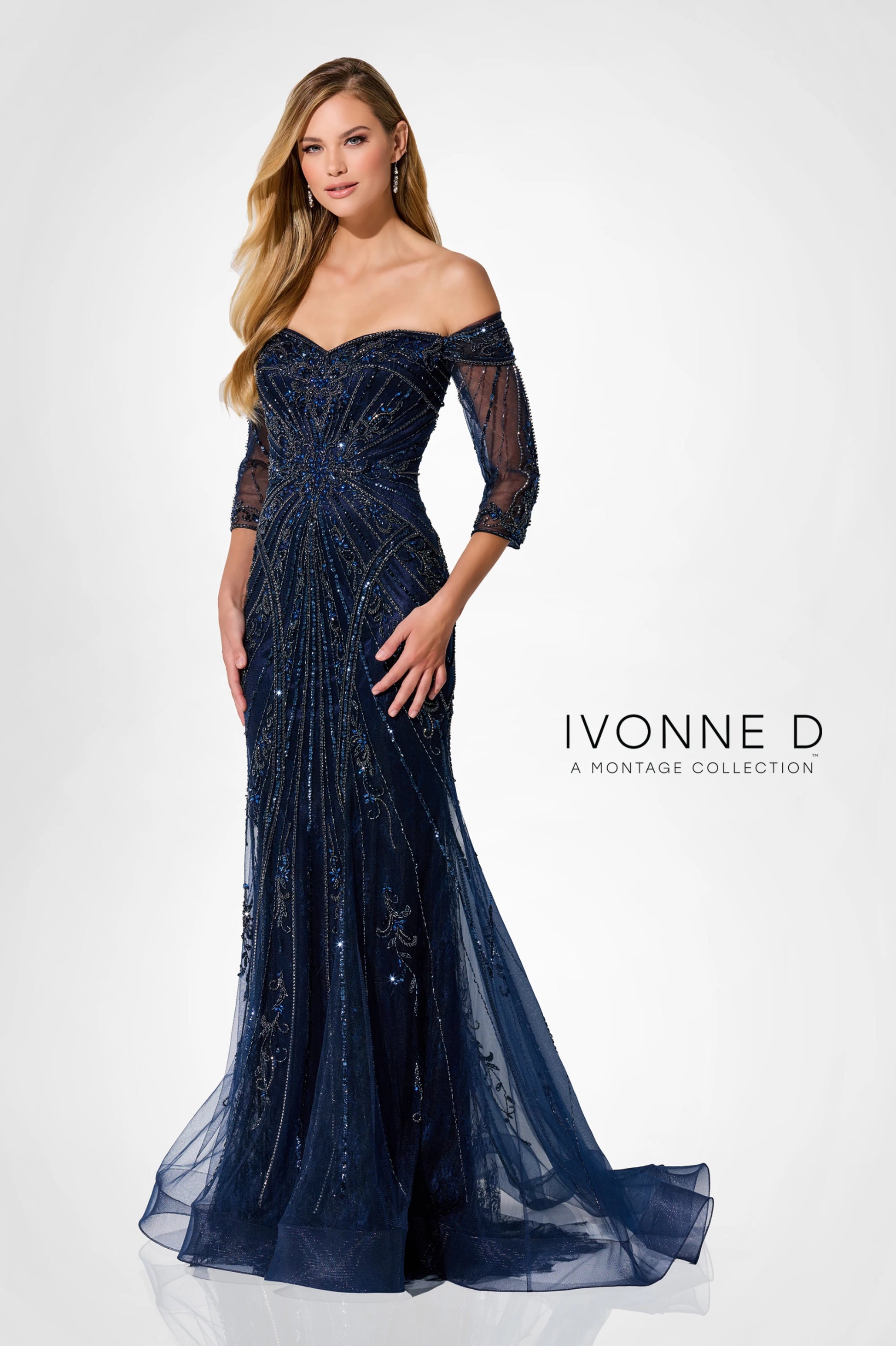 Ivonne D ID320 Long Mermaid Formal Lace Sequin Evening Dress