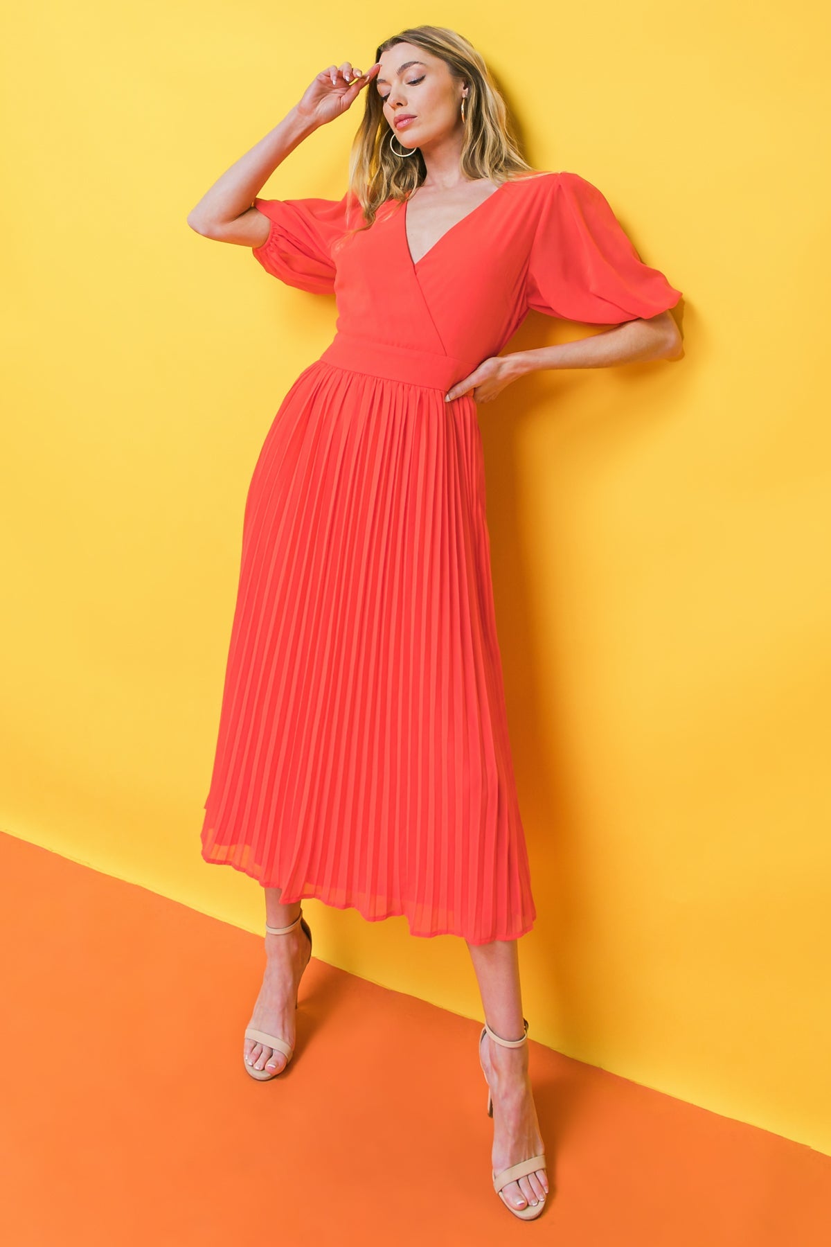 Cocktail Dresses Tea Length Formal Pleated Cocktail Dress Flying Tomato AD2639 Red