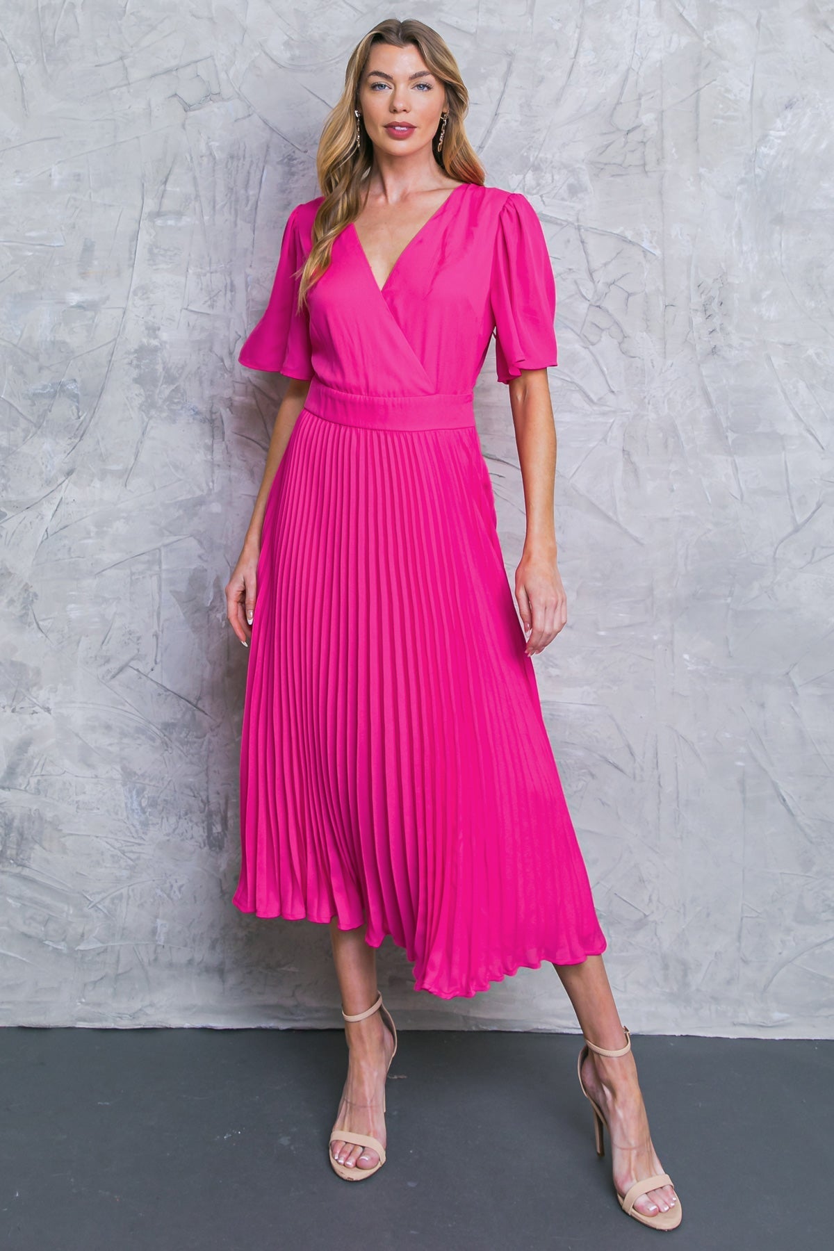 Cocktail Dresses Tea Length Pleated Cocktail Formal Dress Flying Tomato ID20207 Fuchsia