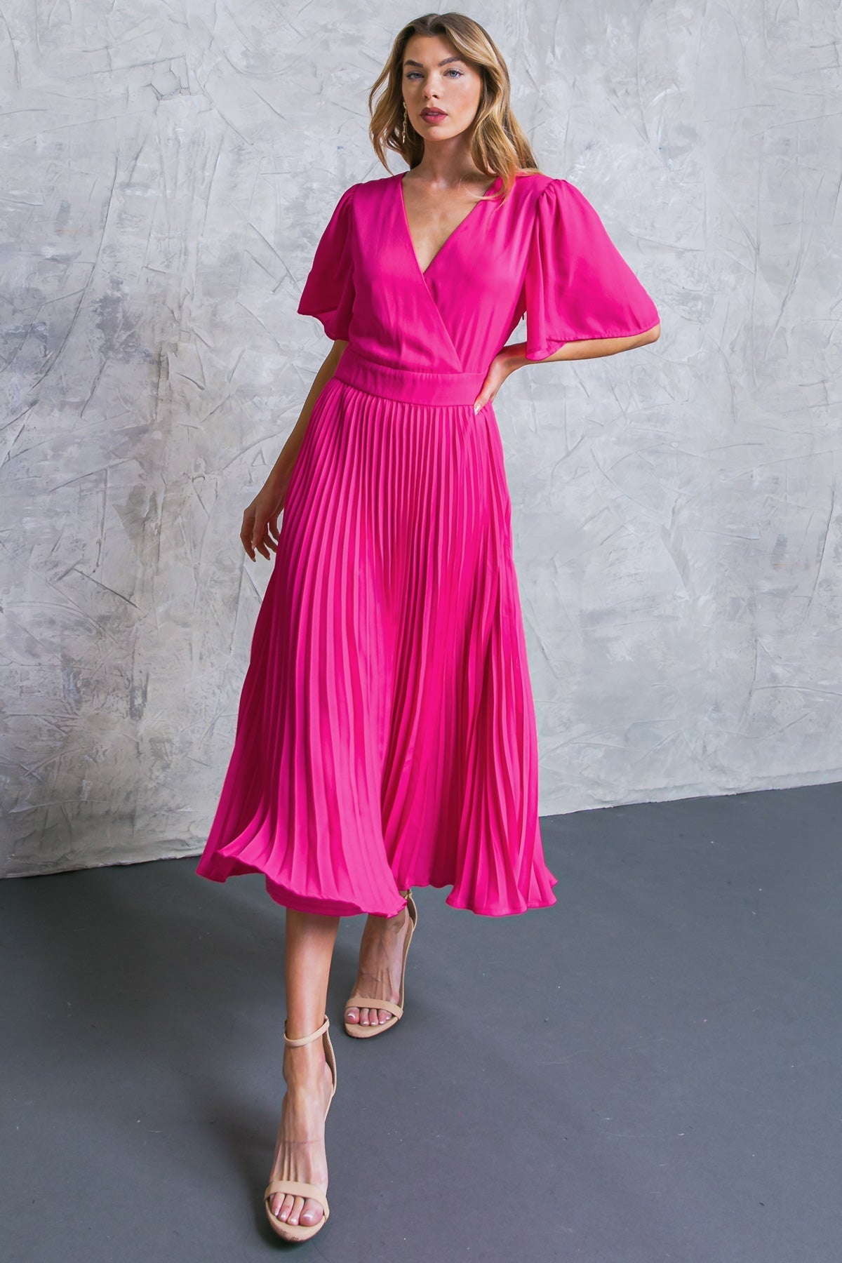 Cocktail Dresses Tea Length Pleated Cocktail Formal Dress Flying Tomato ID20207 Fuchsia