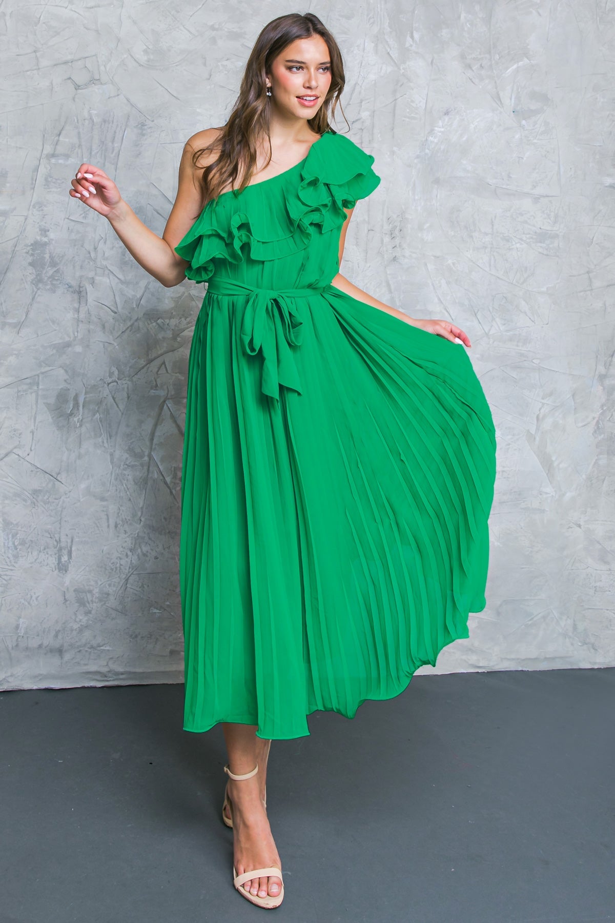 Cocktail Dresses Tea Length Cocktail Formal Pleated Dress Flying Tomato ID20222 Green