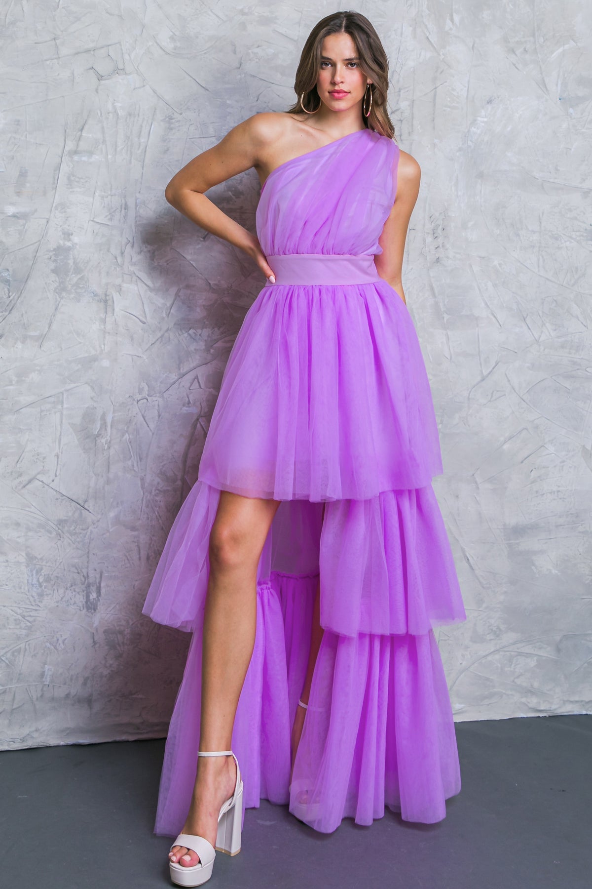 Prom Dresses High Low Formal Prom Ruffle Dress Flying Tomato ID20245 Orchid