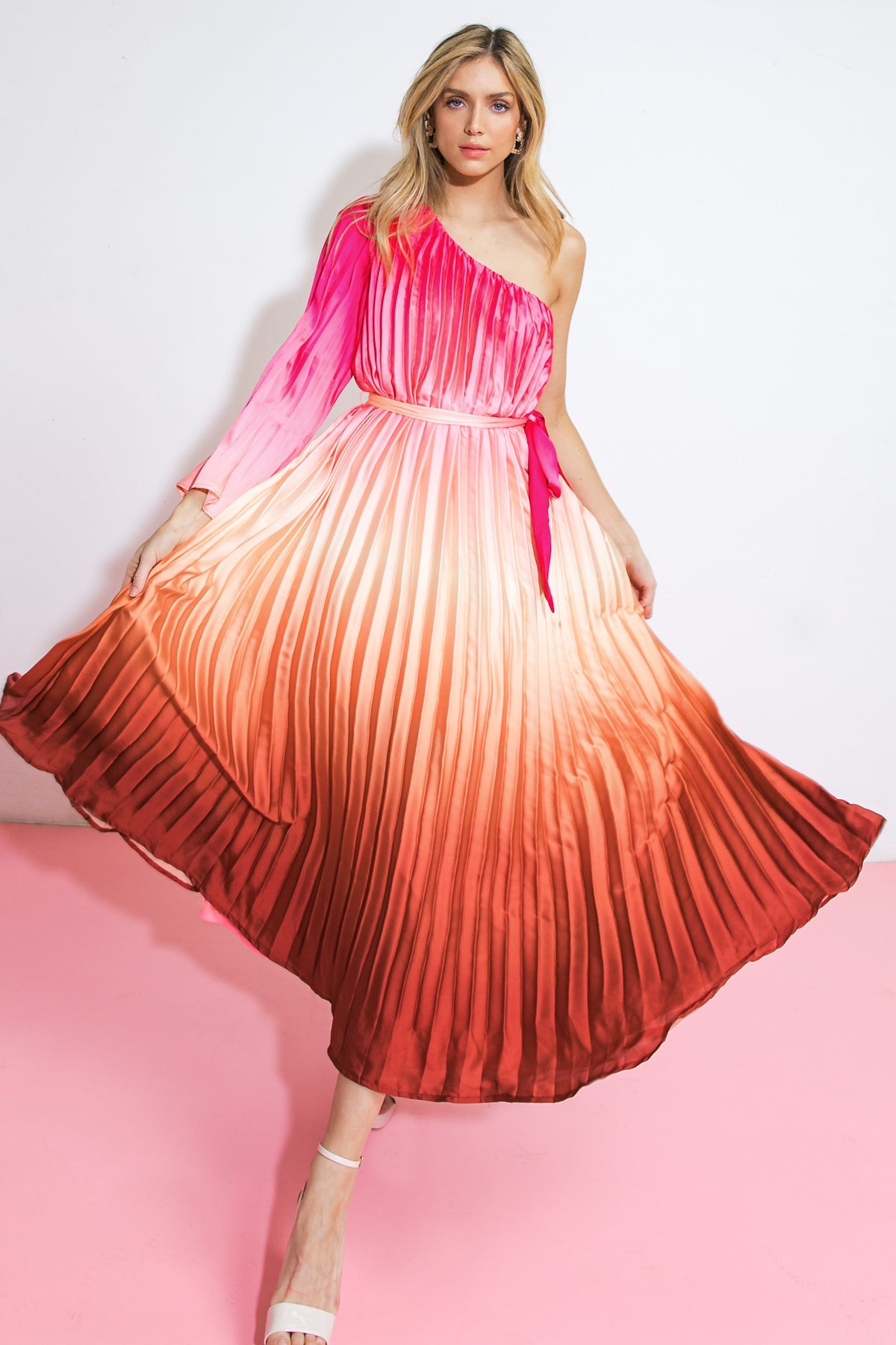 Cocktail Dresses Pleated Tea Length Formal Cocktail Dress Flying Tomato ID20520 Fuchsia Rust
