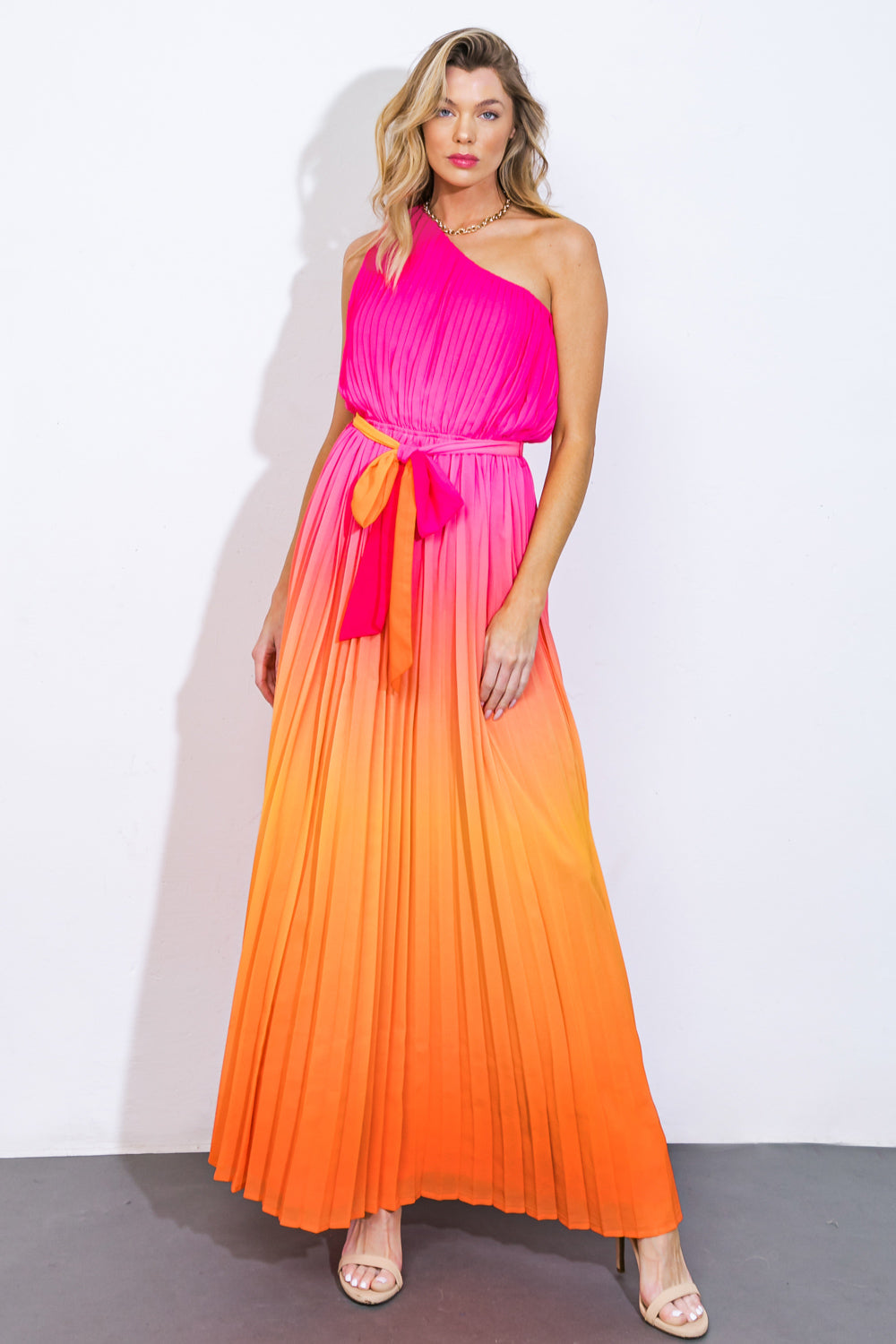 Formal Dresses Long Formal Prom Pleated Dress Flying Tomato ID20861 Pink Orange