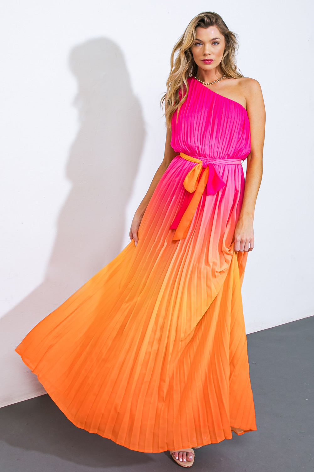 Formal Dresses Long Formal Prom Pleated Dress Flying Tomato ID20861 Pink Orange