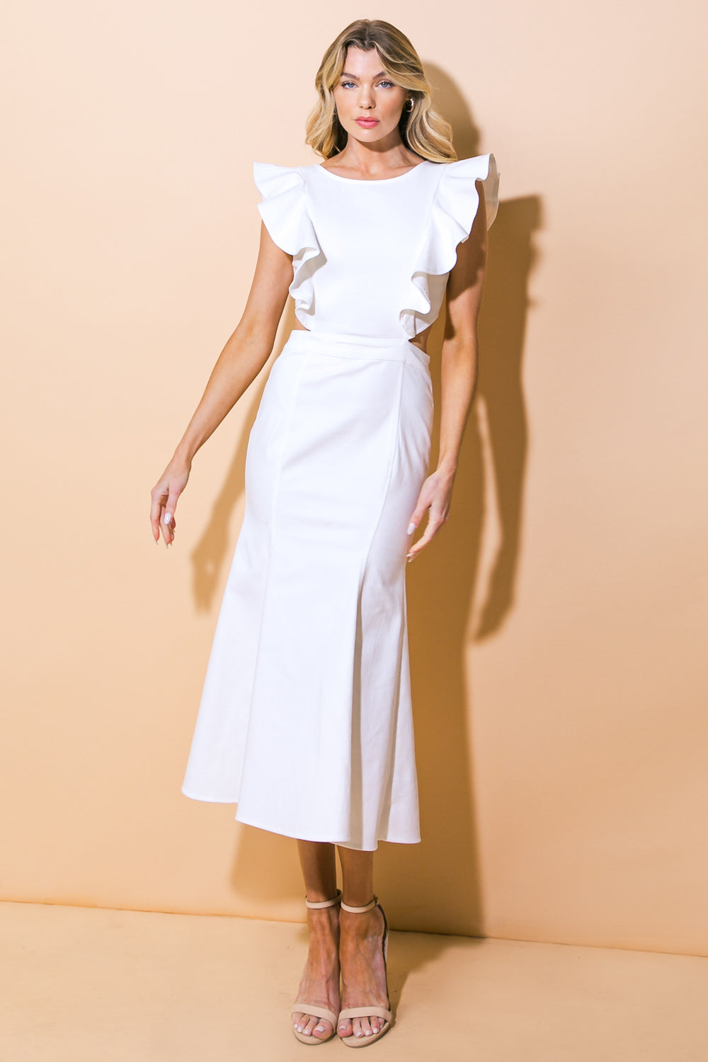Cocktail Dresses Mermaid Tea Length Cocktail Ruffle Dress Flying Tomato ID20896 White Denim