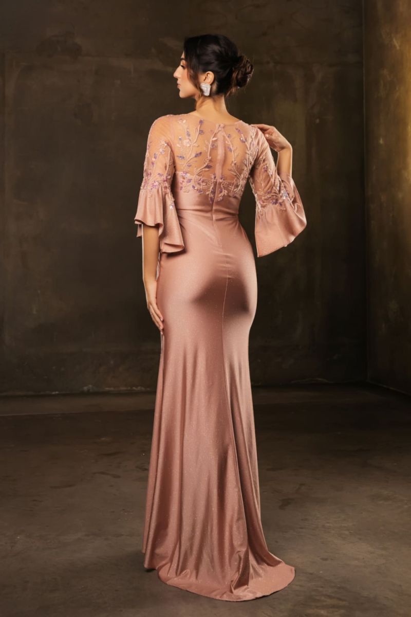 V-Neck Floor-Length Sequin Evening Gown Sheath Column May Queen 2163